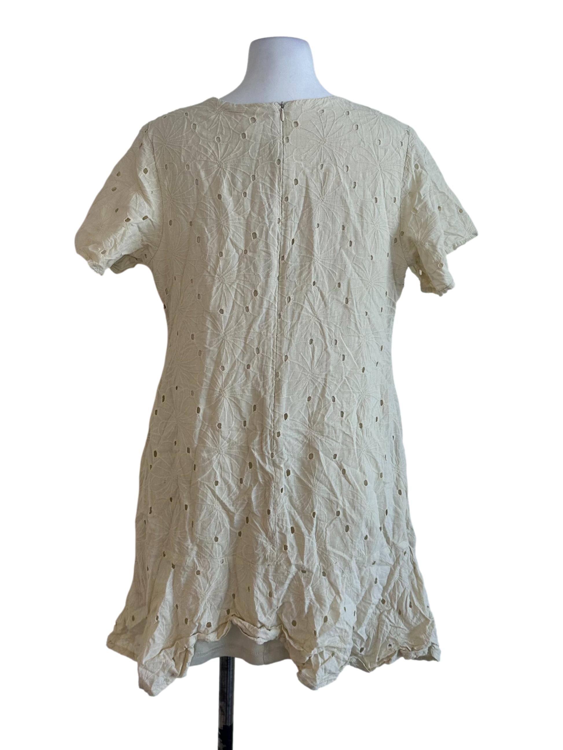 Soft Yellow Eyelet Embroidery Dress