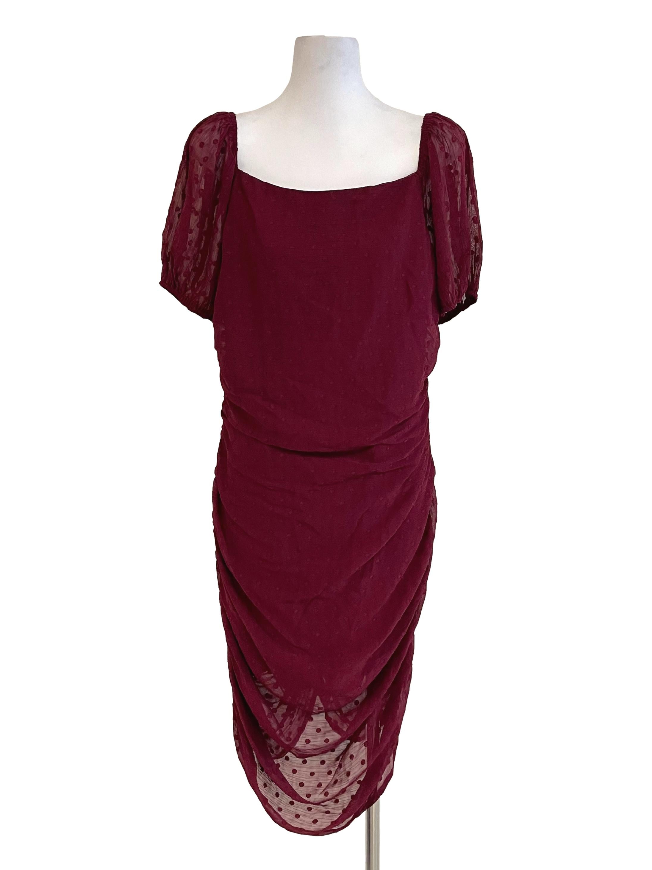 Currant Draped Chiffon Fit Dress