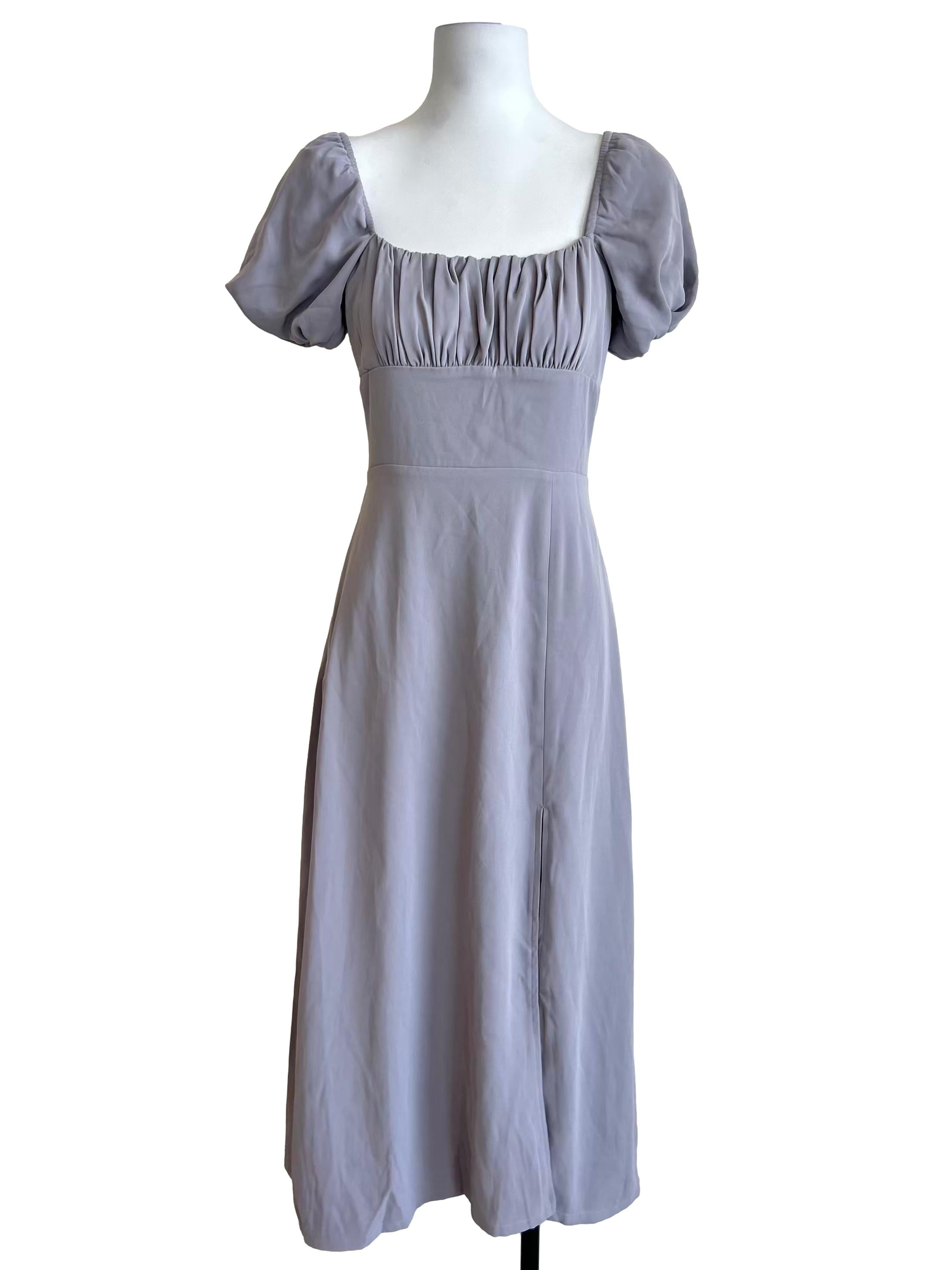 Lilac Purple Puff Sleeve Slit Dress