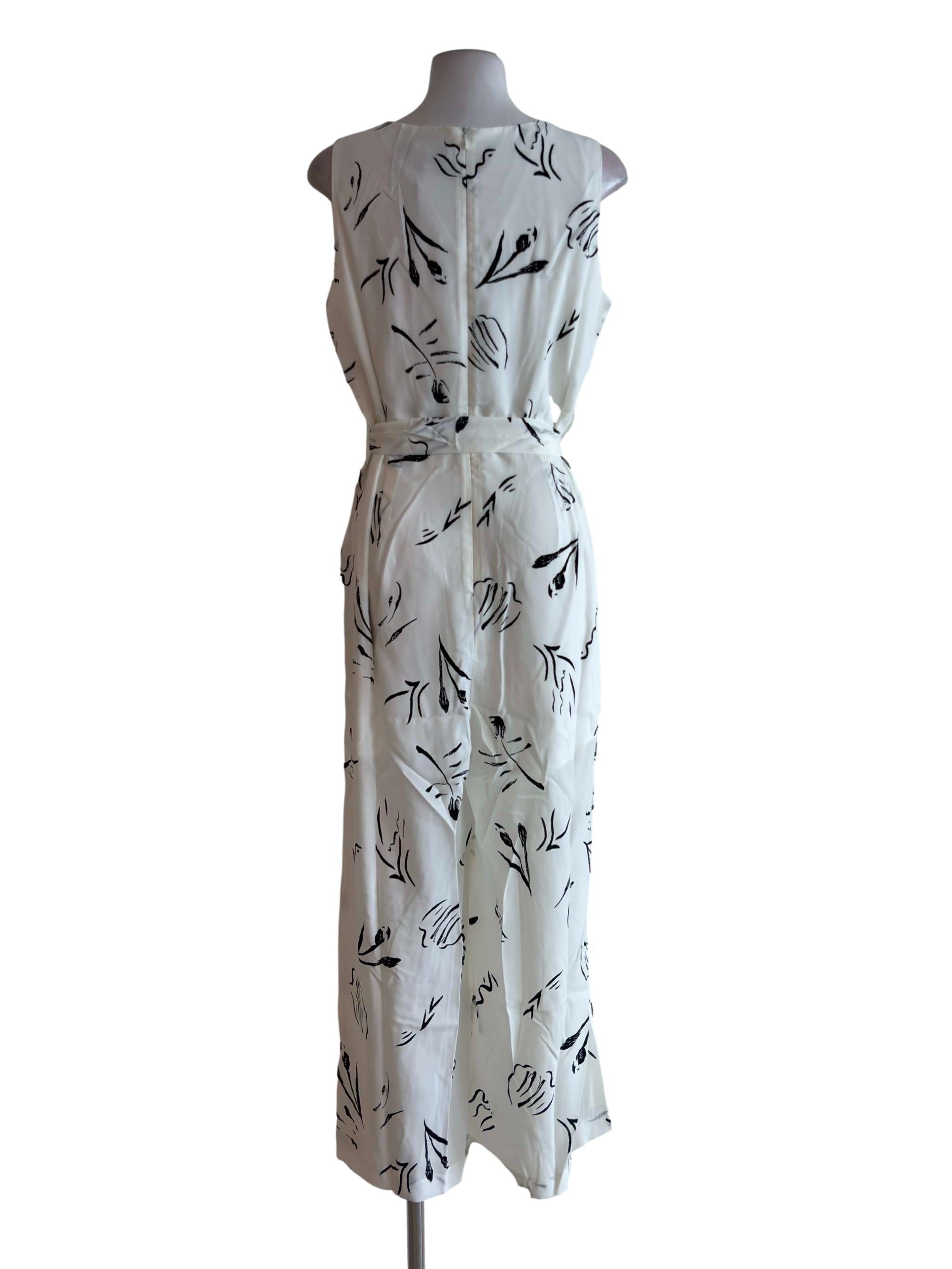 White Print V Neck Jumpsuit