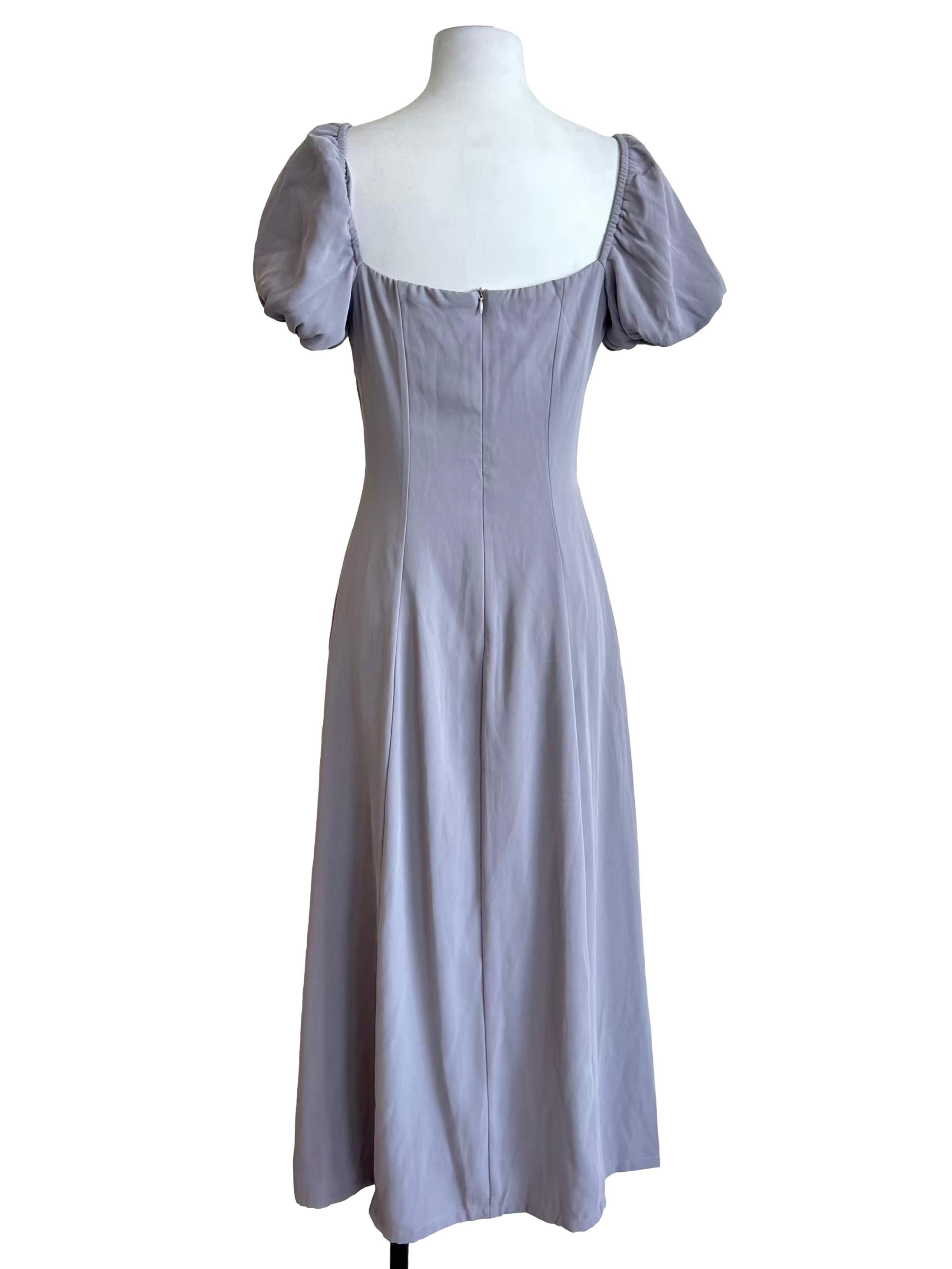 Lilac Purple Puff Sleeve Slit Dress