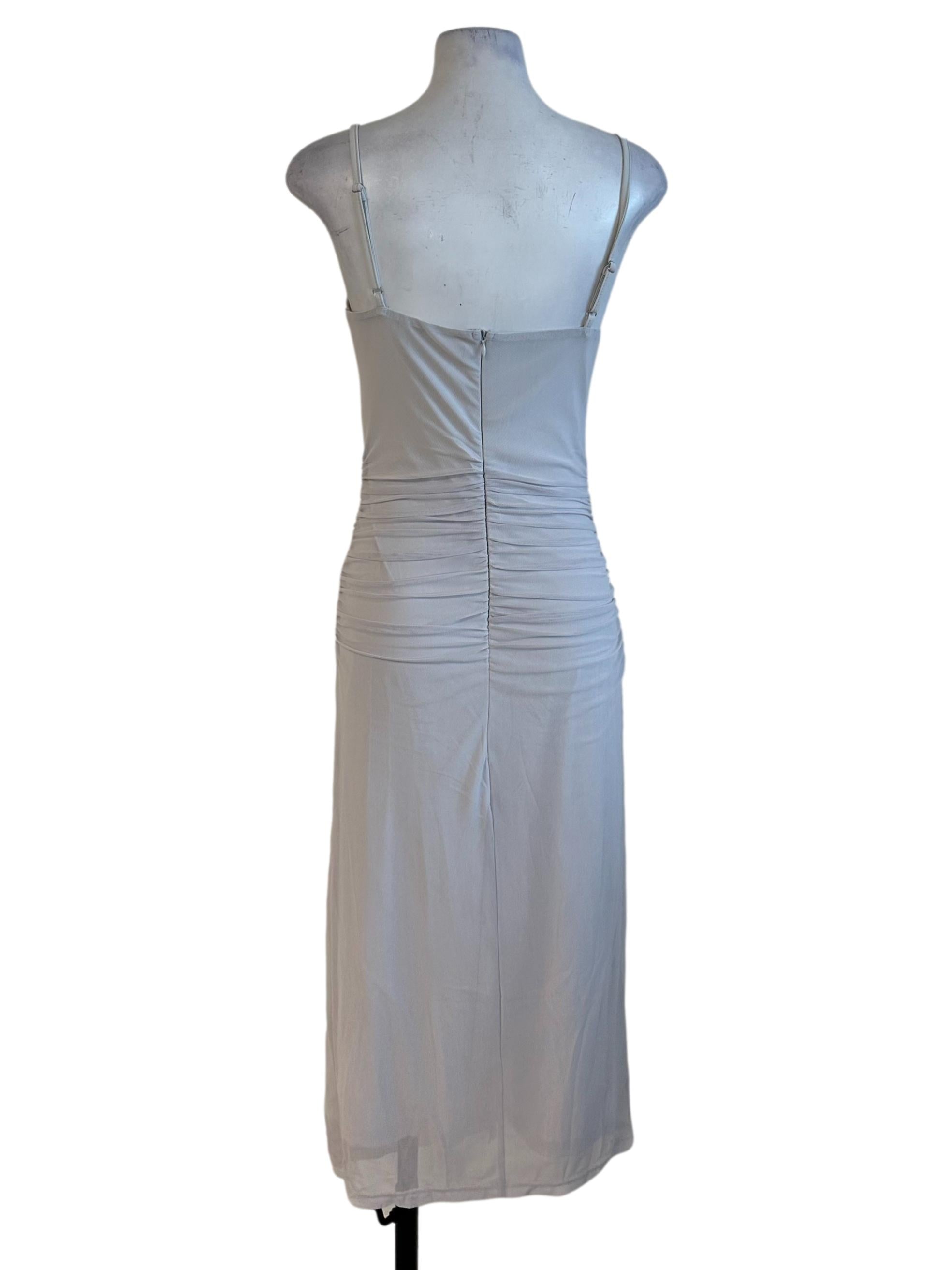 Ash Grey Cowl Neck Drape Slit Dress
