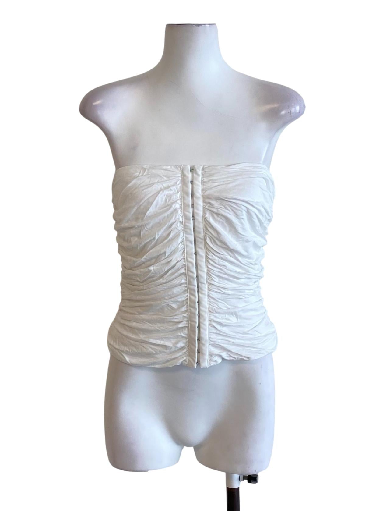Soft White Buttoned Down Drape Strapless Top
