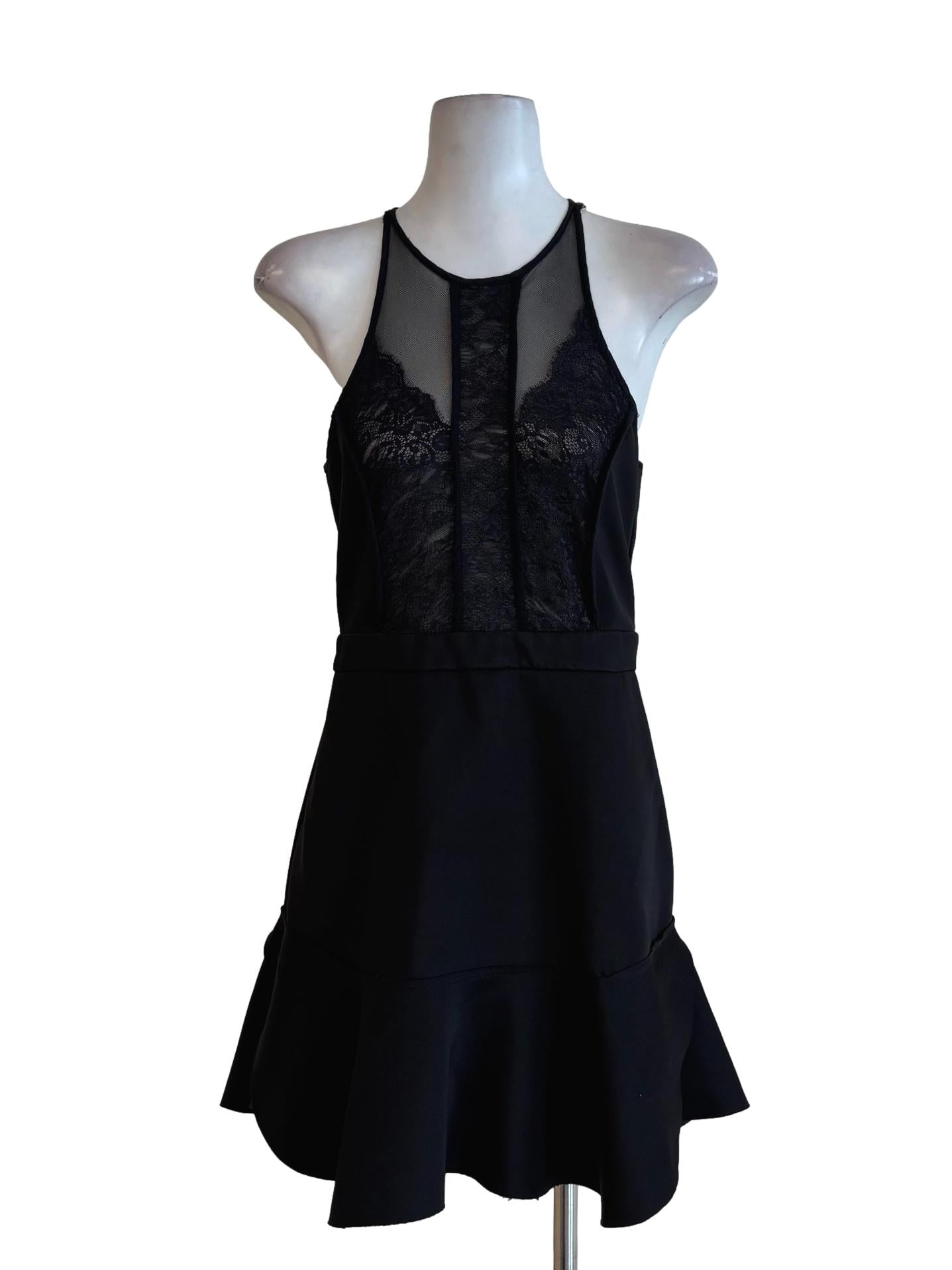 Jet Black Lace A-Line Dress