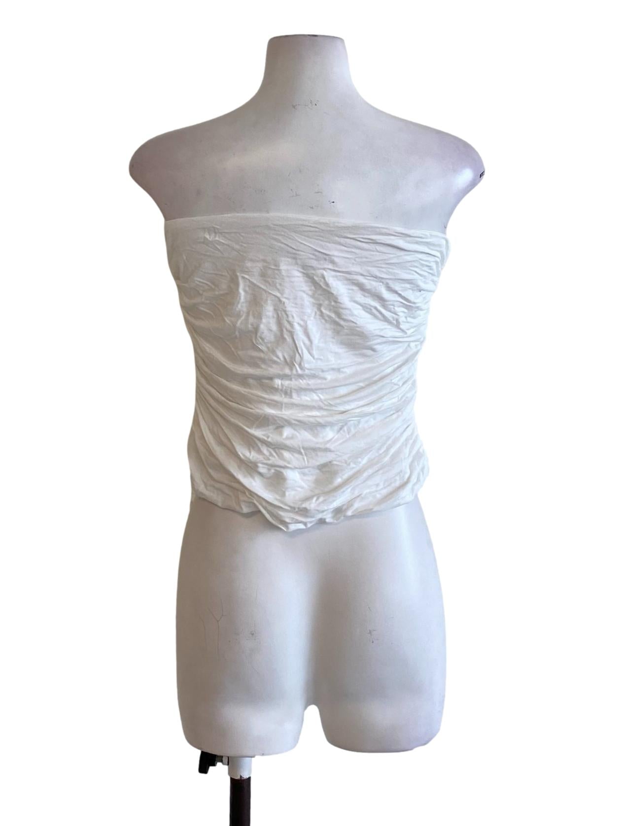 Soft White Buttoned Down Drape Strapless Top