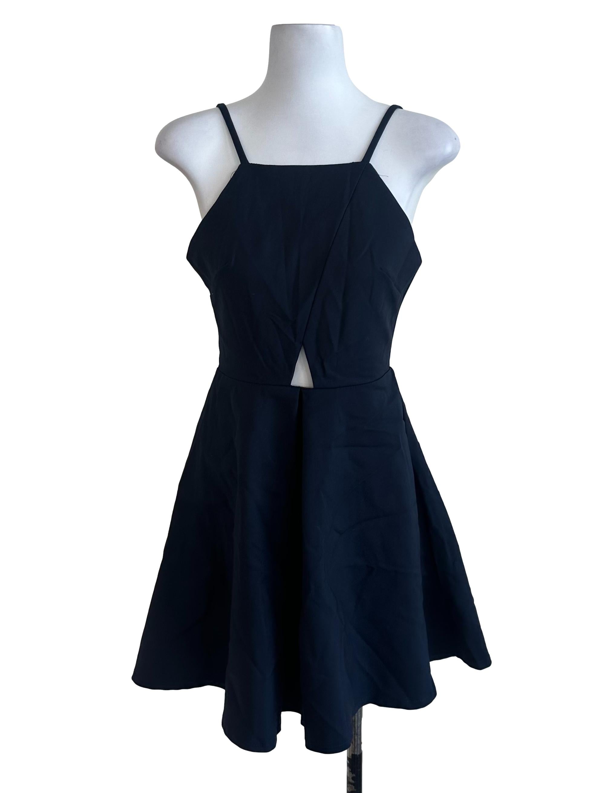 Midnight Blue Plain Spaghetti Strap Dress TEM