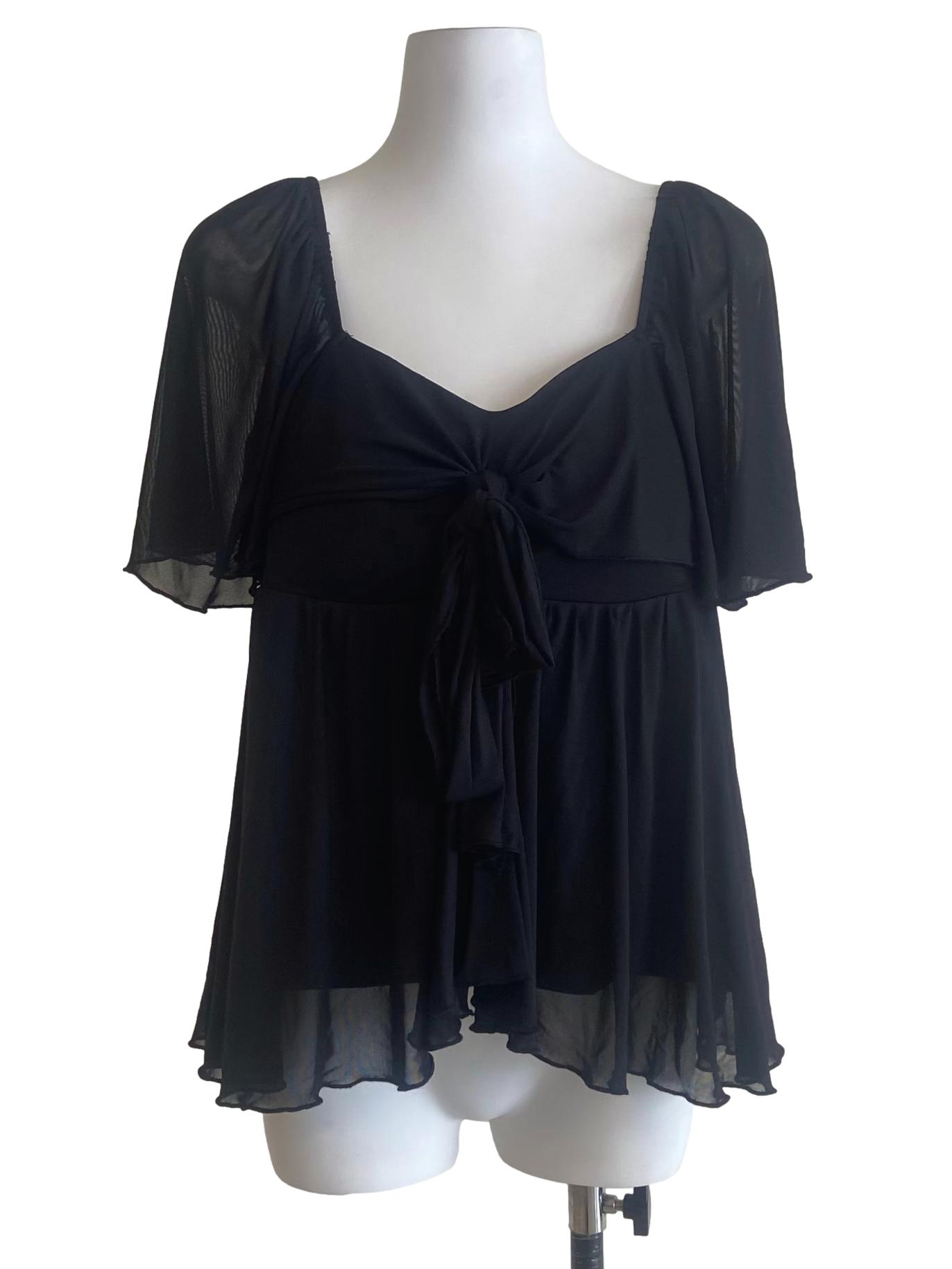 Black Square Neck Mesh Blouse