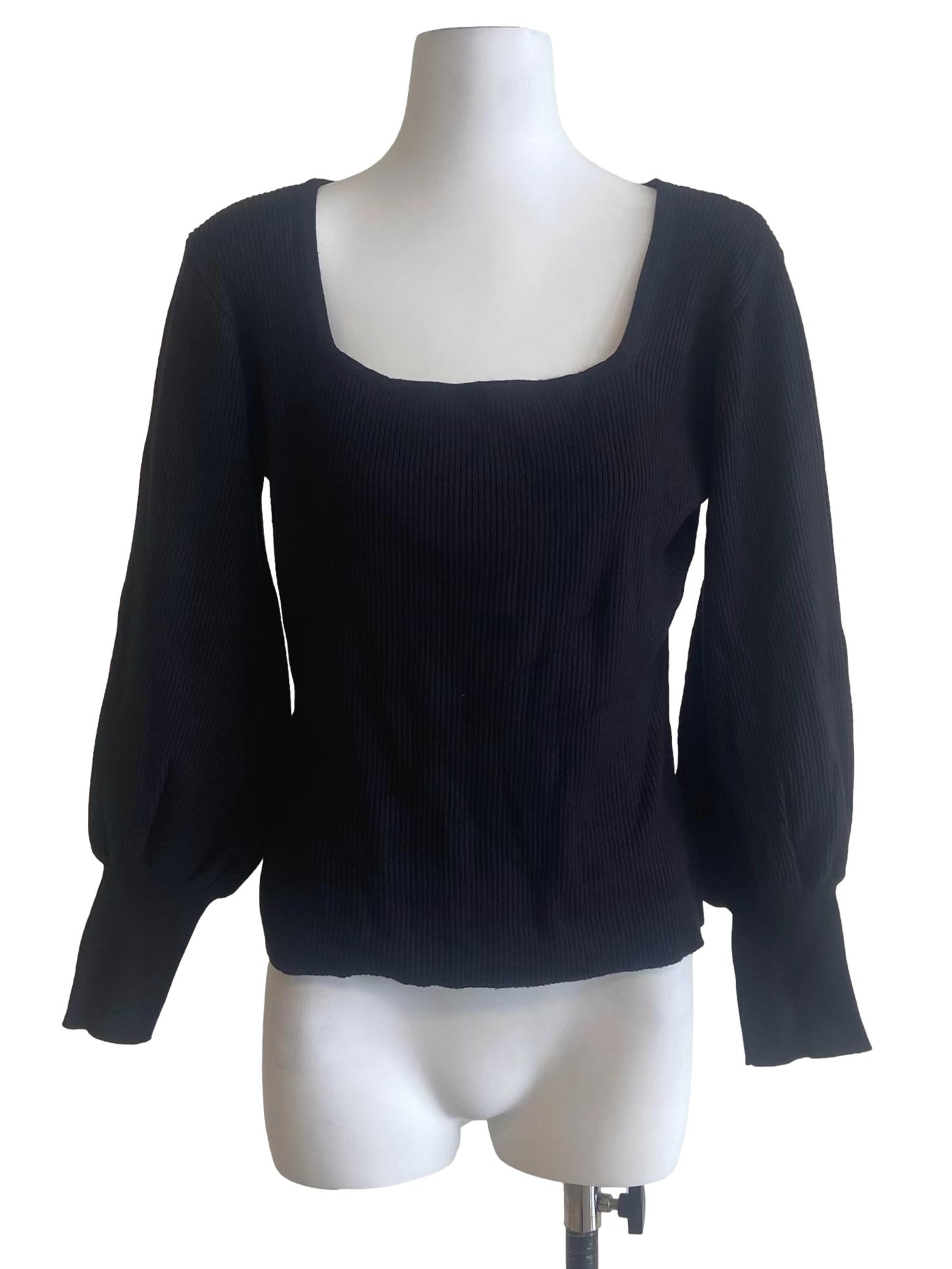 Black  Pencil Stripe Square Neck Blouse
