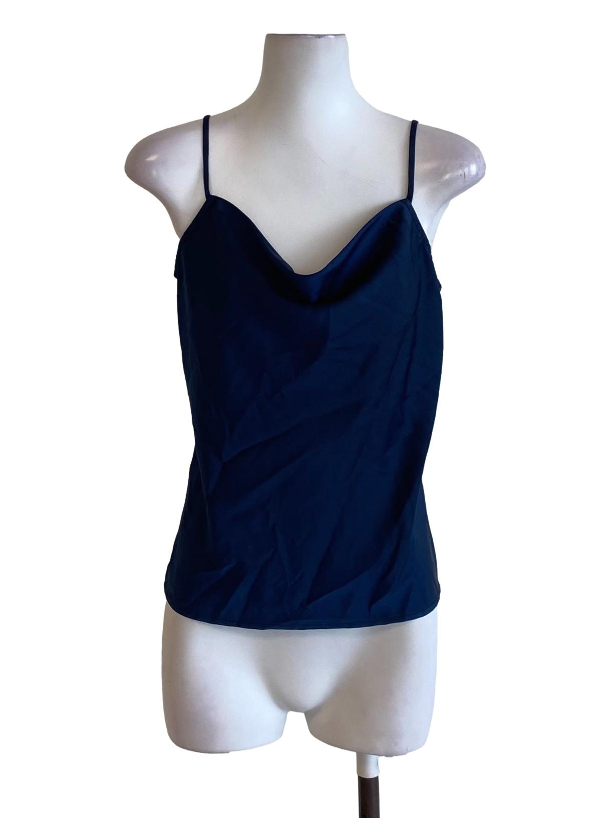 Navy Blue Spaghetti Strap Drape Flowy Top
