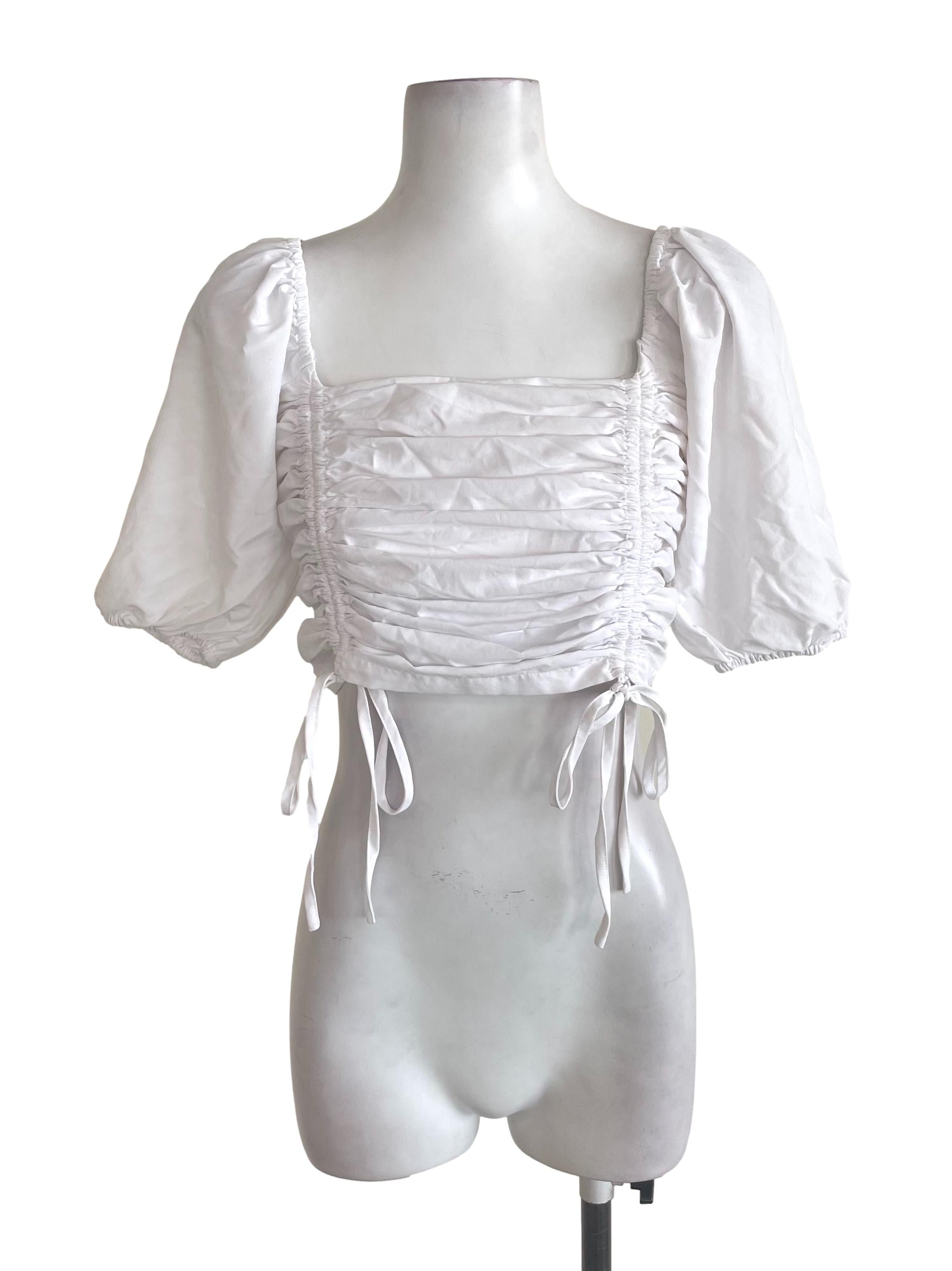 White Ruched Cropped Top