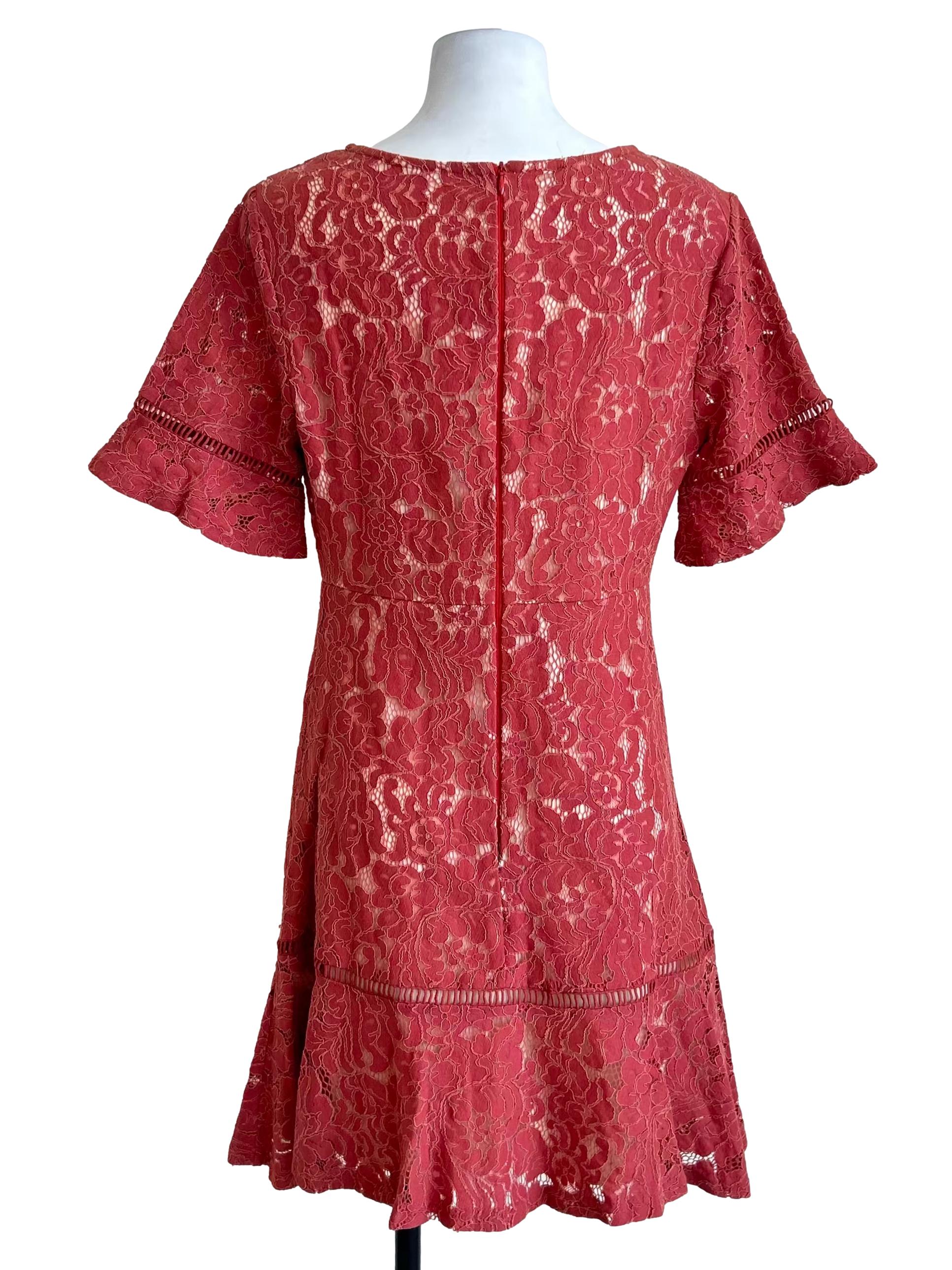 Rust Red Floral Lace Flared Dress