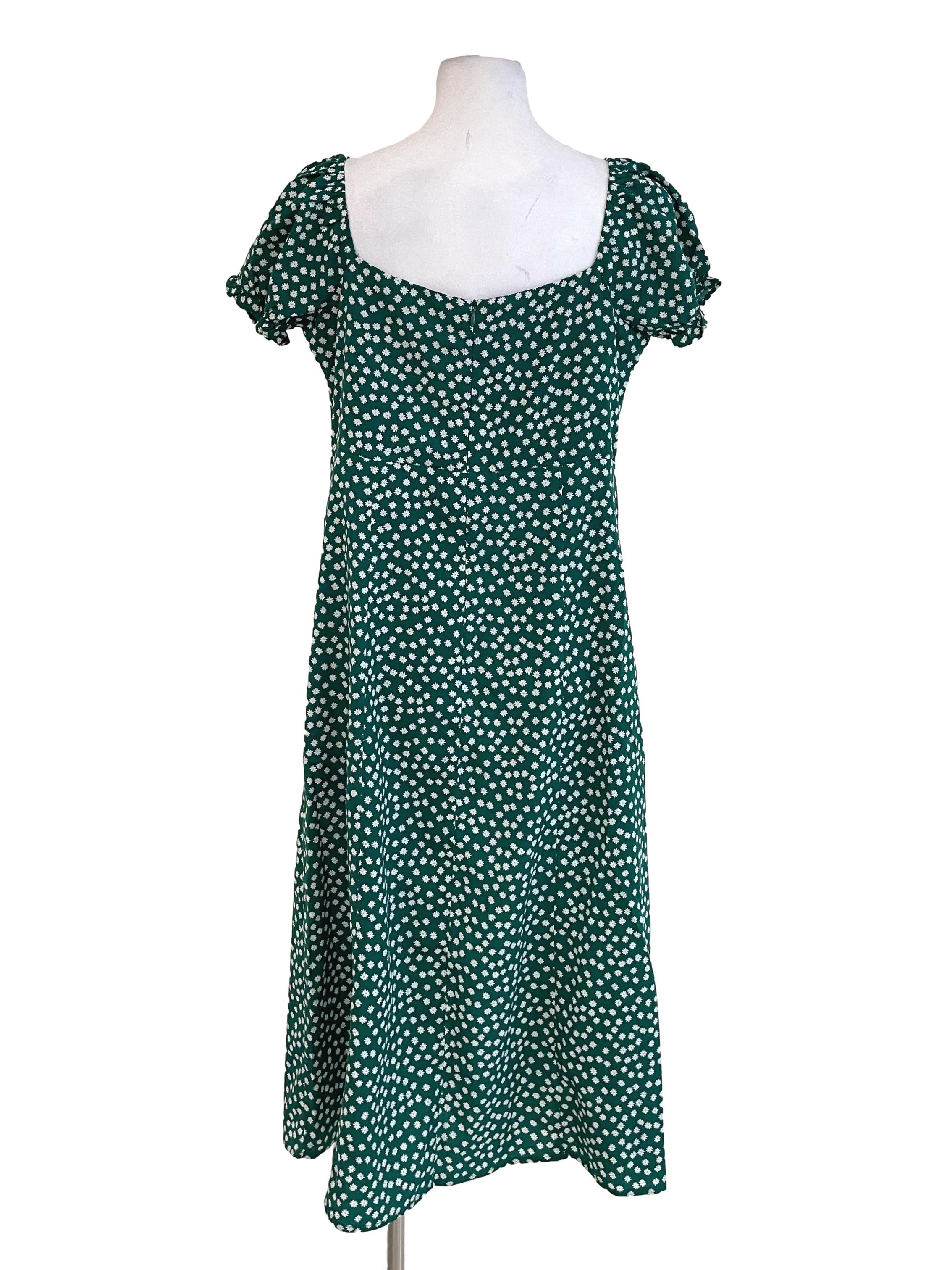 Green Floral Square Neck Slip Dress