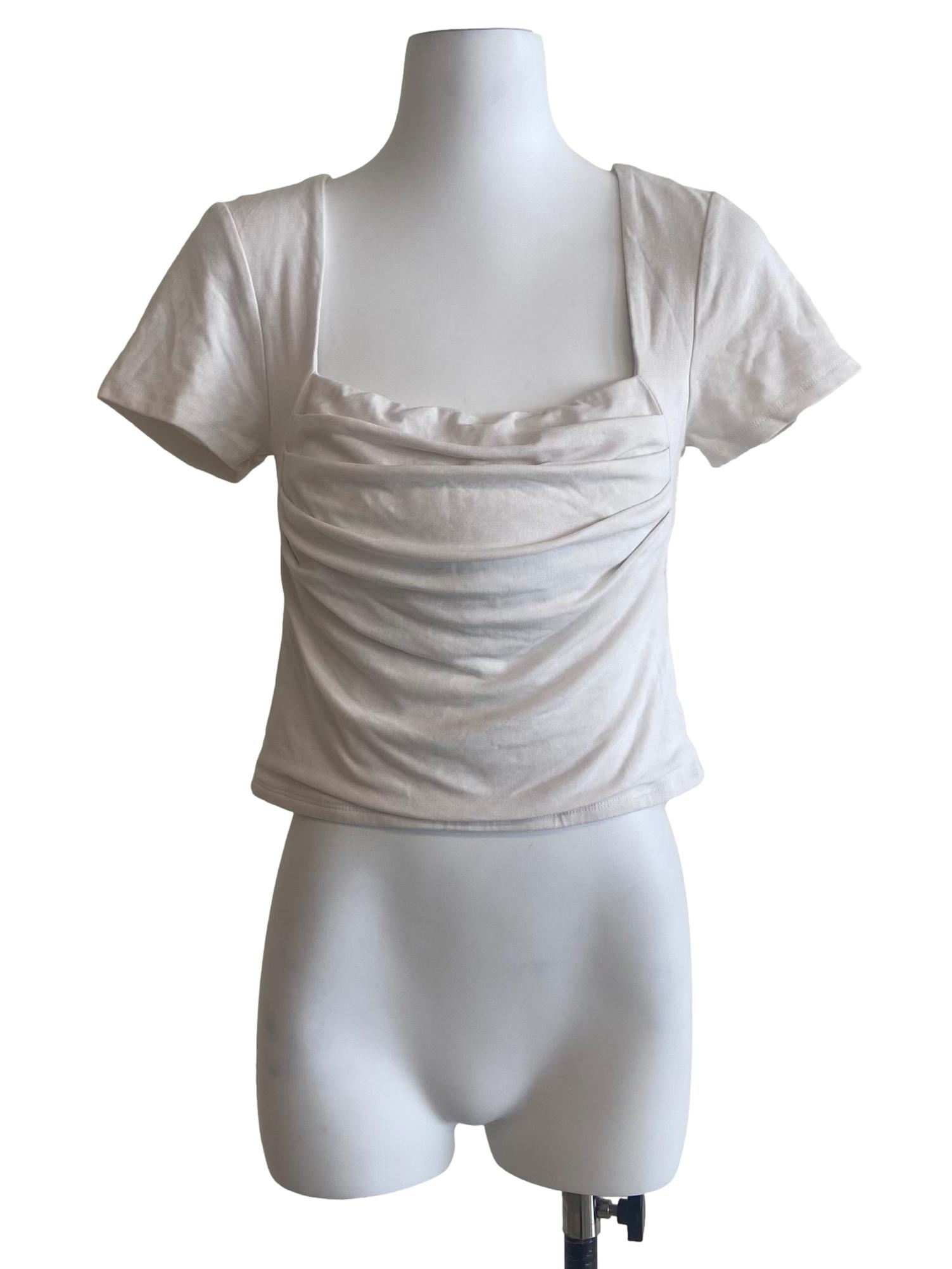 White Twill Square Neck Top