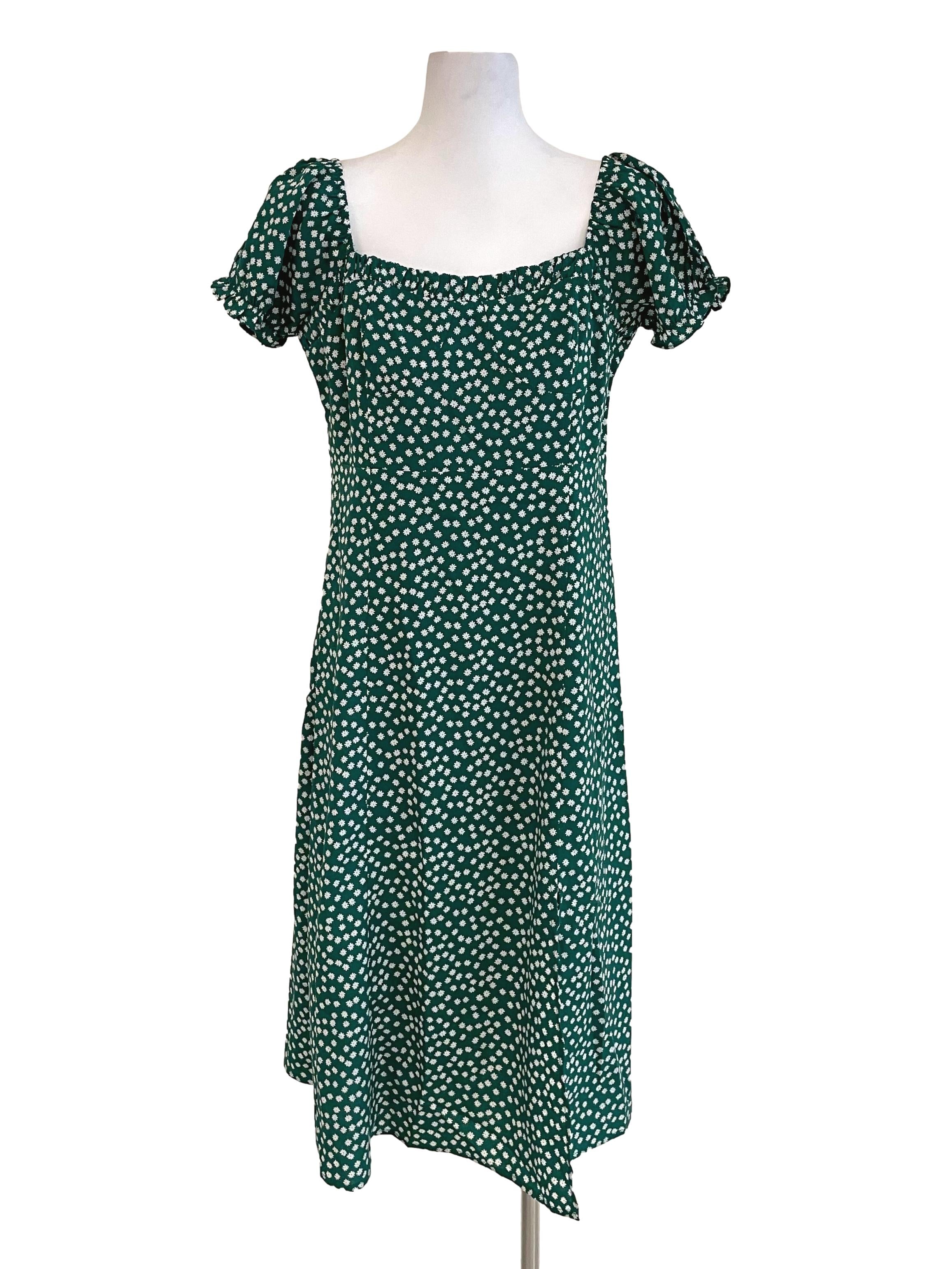 Green Floral Square Neck Slip Dress