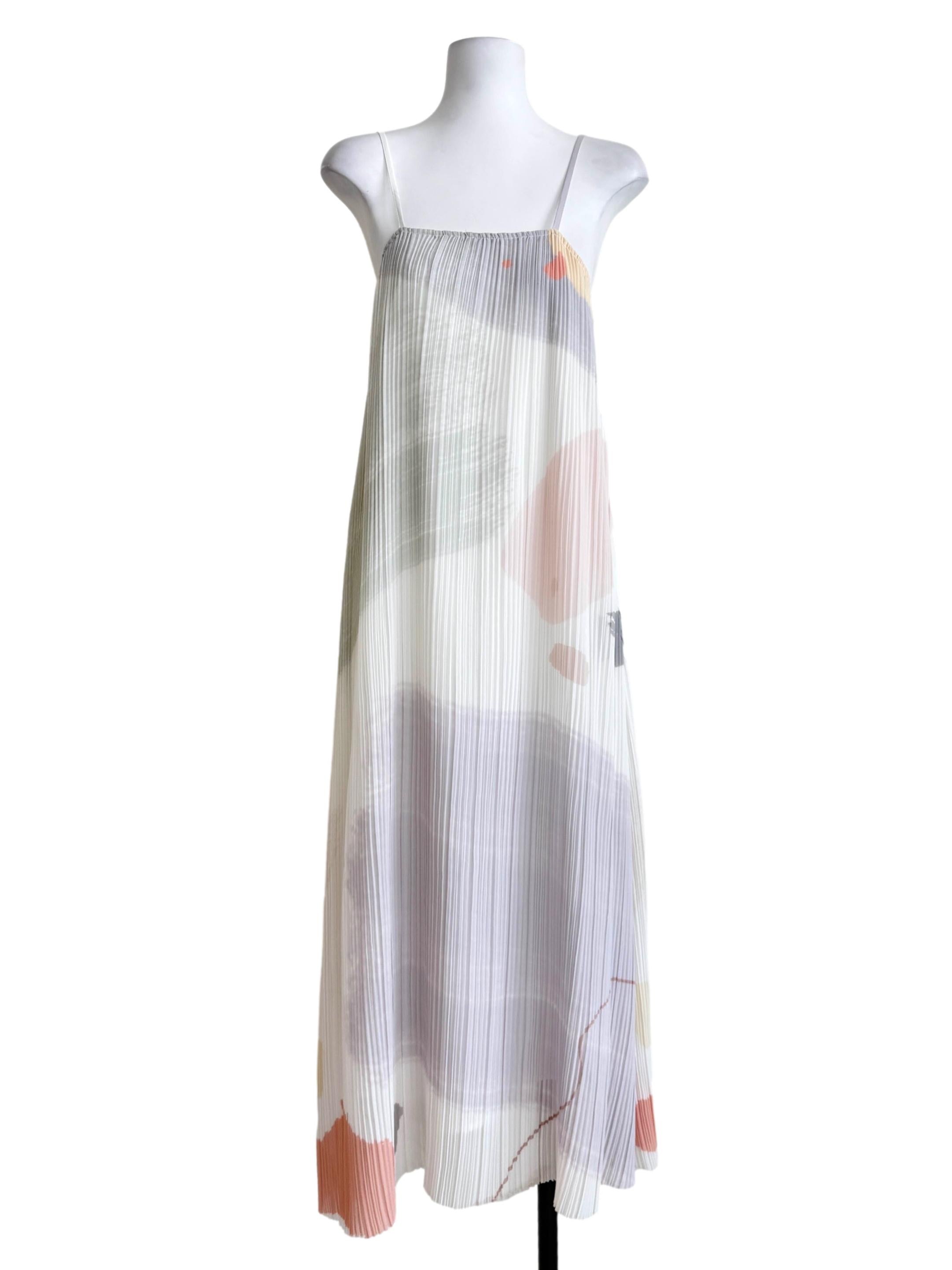 White Multicolor Pleated Tent Dress