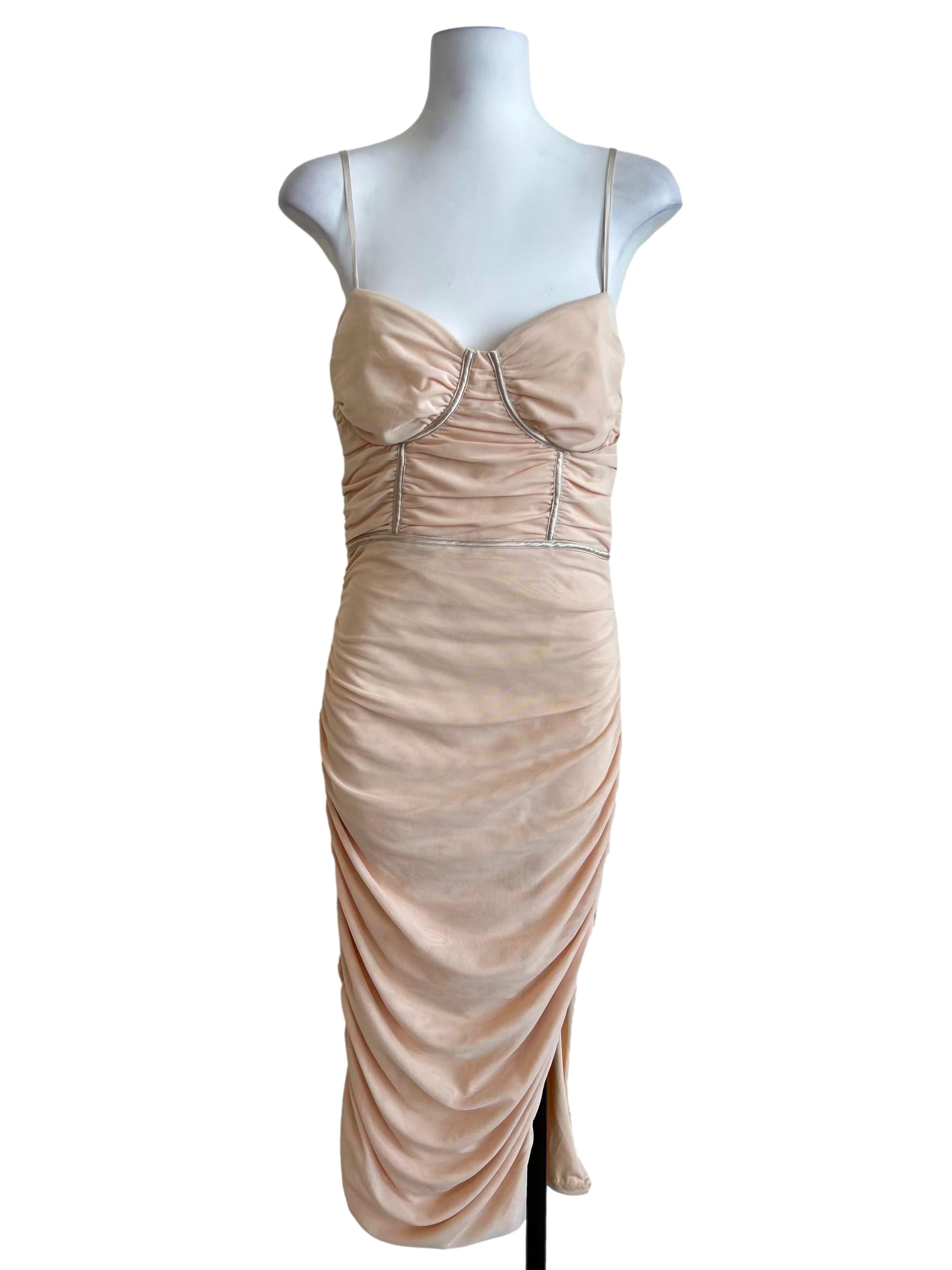 Cream White Ruched Mesh Bustier Dress