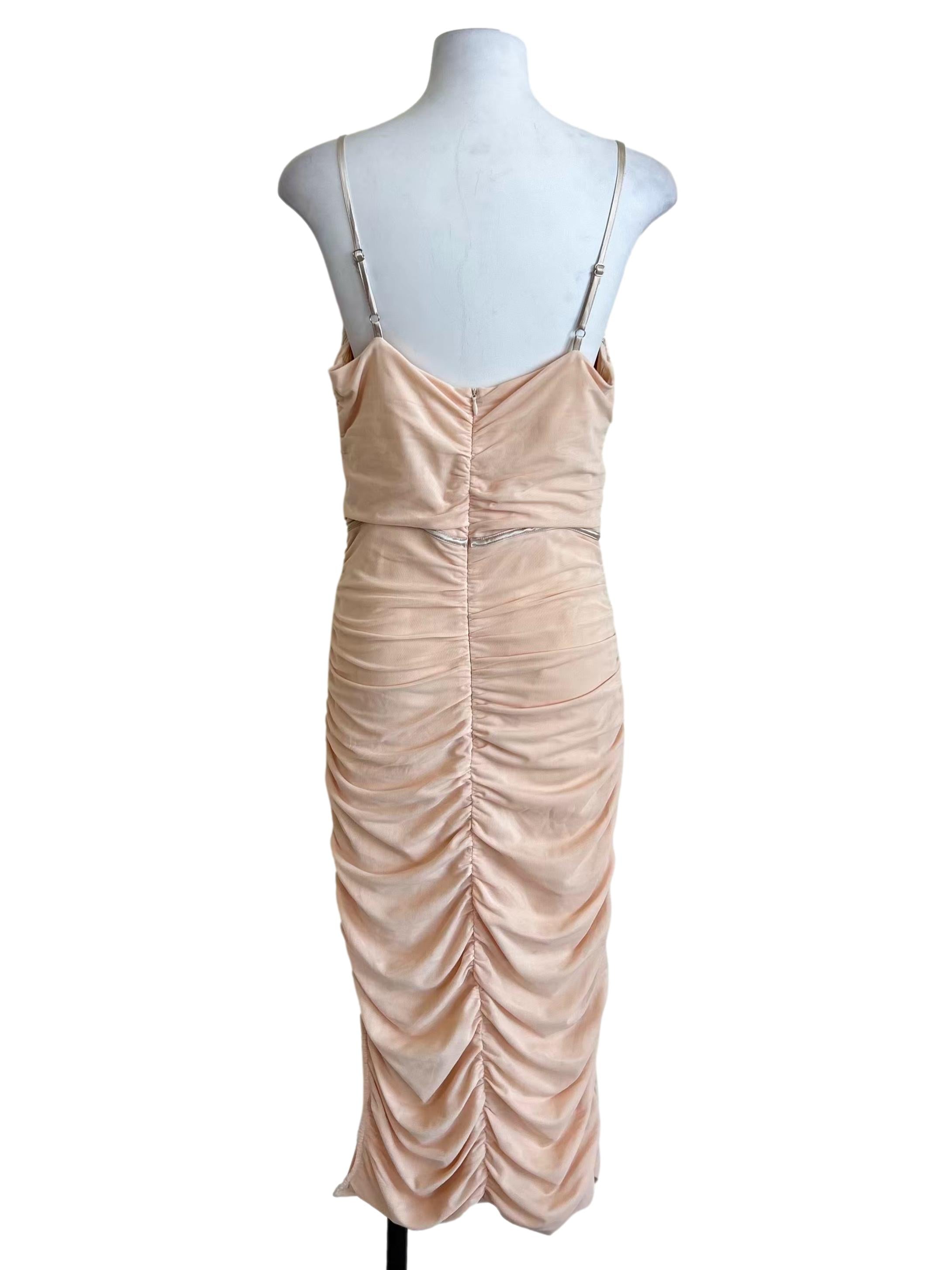 Cream White Ruched Mesh Bustier Dress
