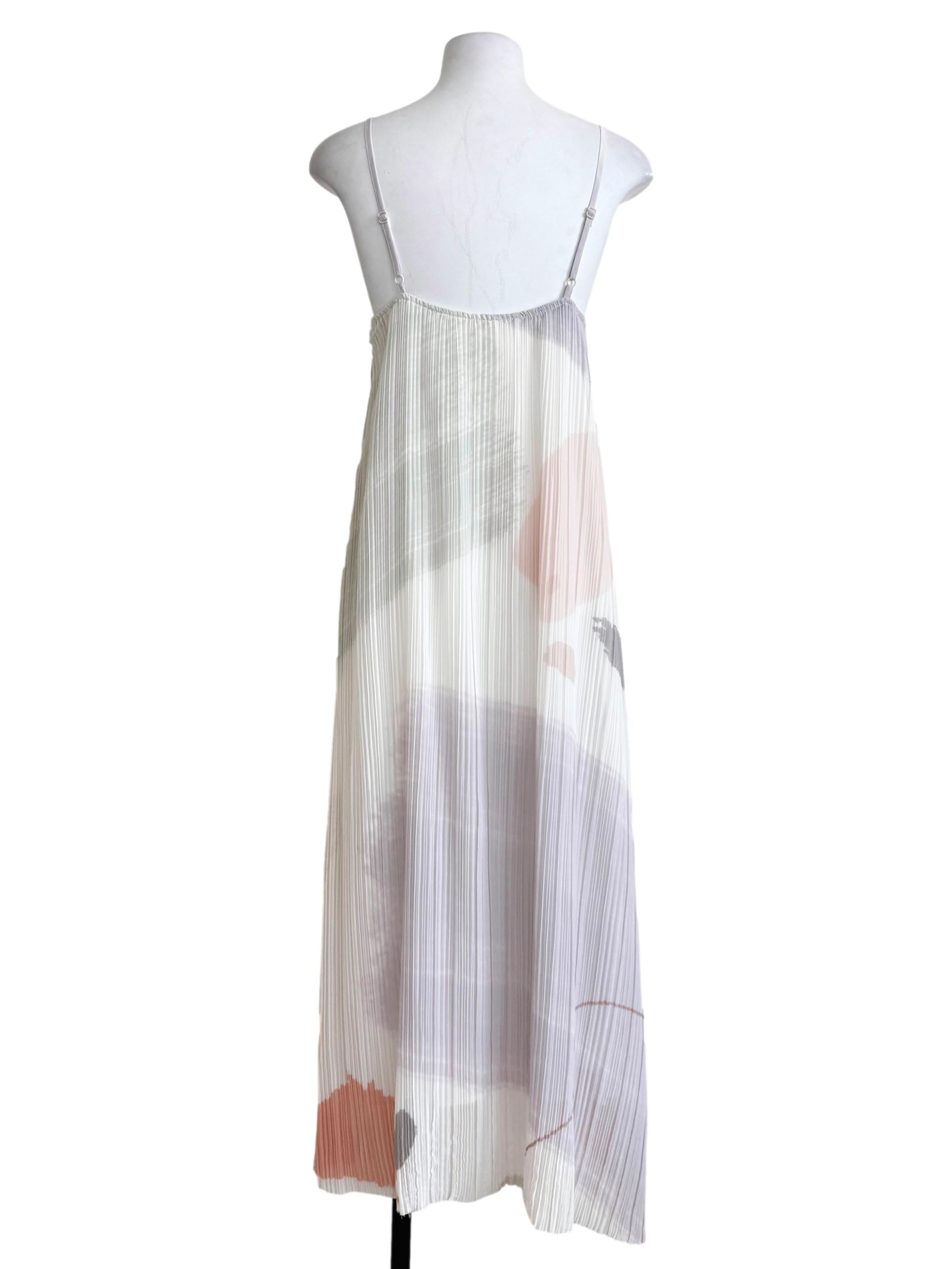 White Multicolor Pleated Tent Dress