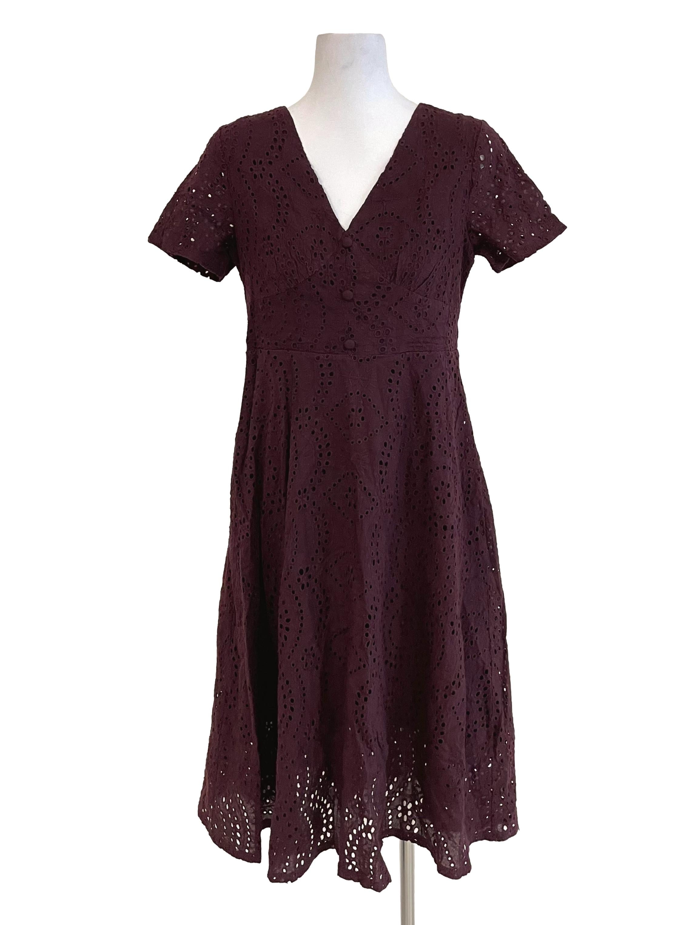 Brunette Eyelet V Neck Dress