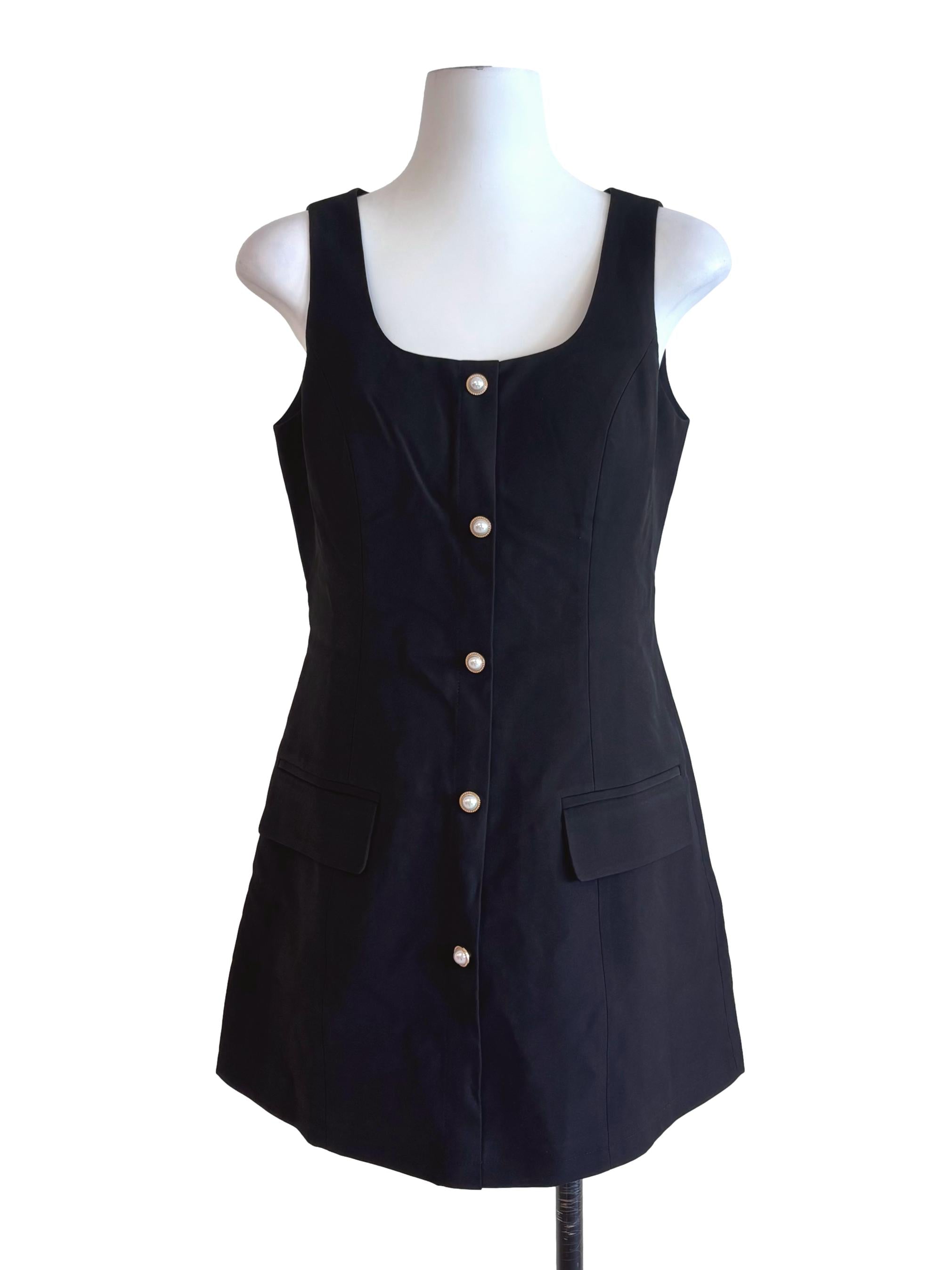 Jet Black Button Front Mini Dress