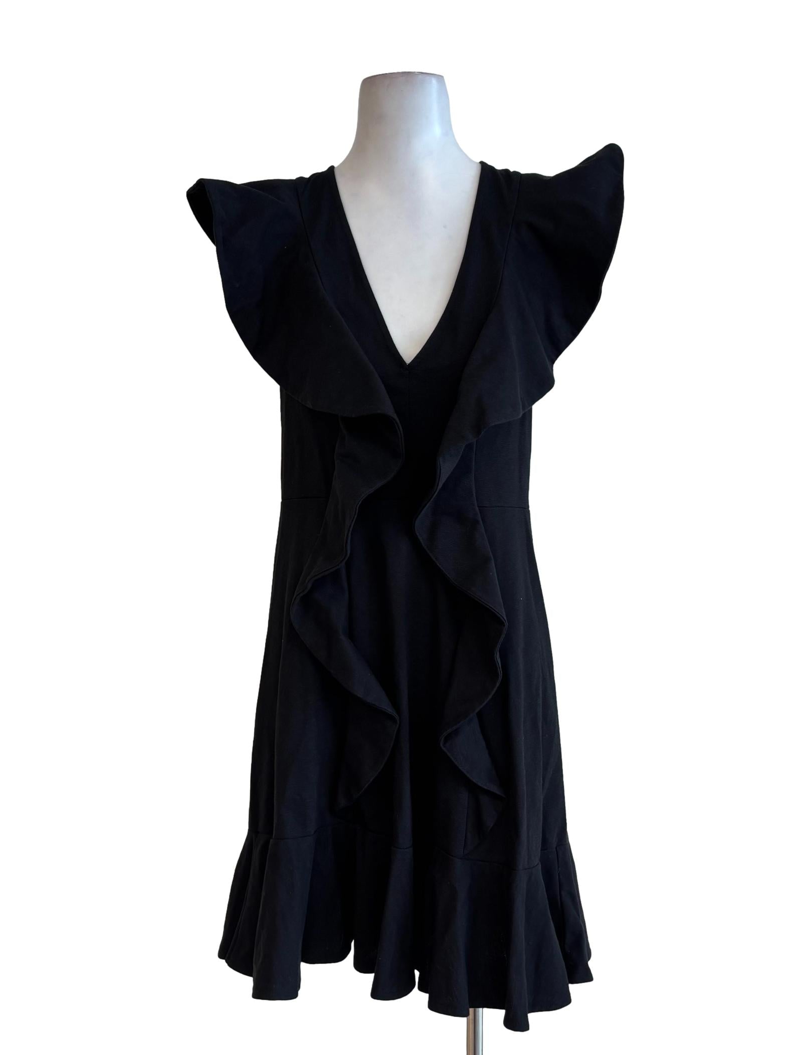Jet Black Wavy Side V-Neck Dress