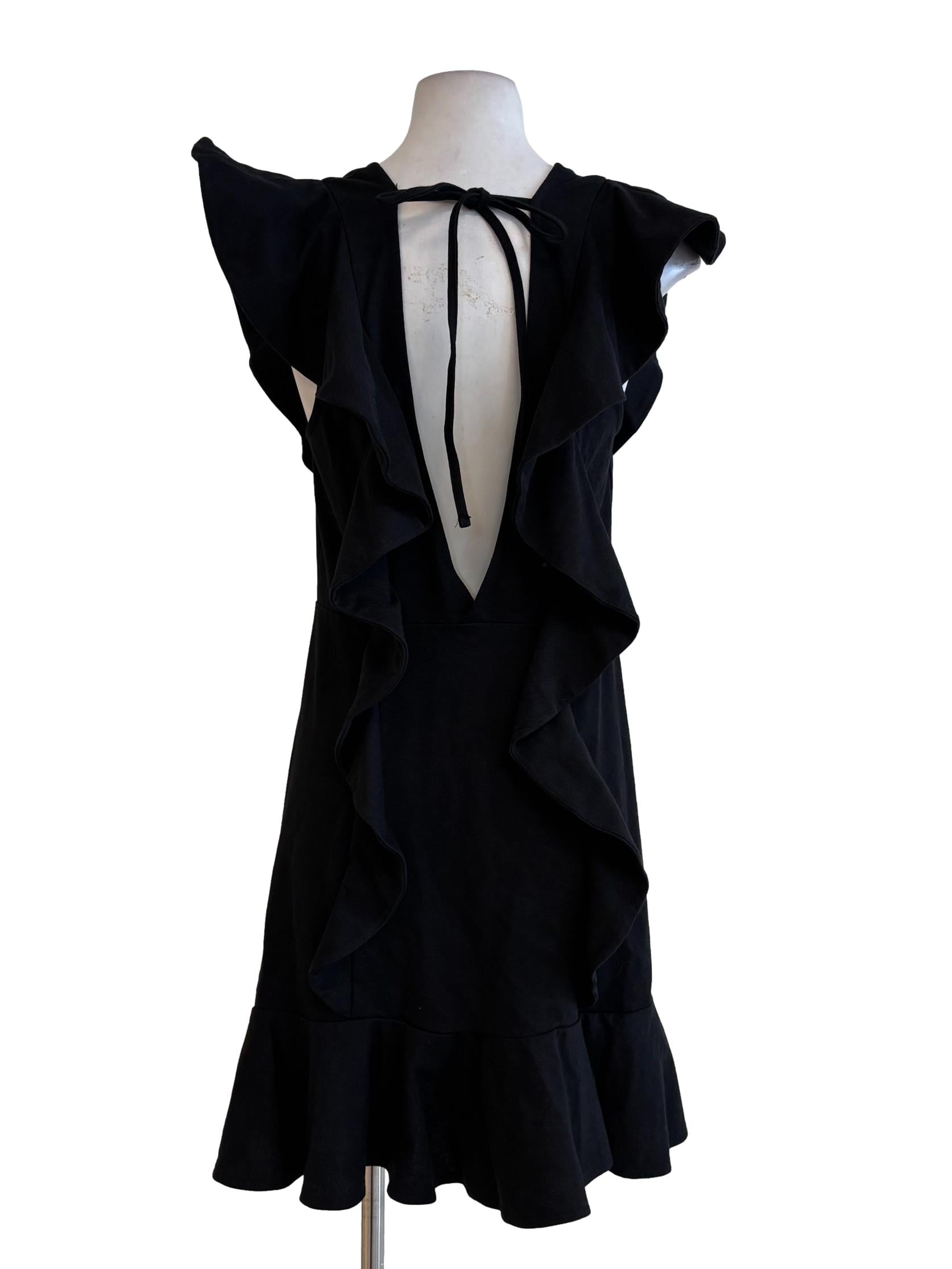 Jet Black Wavy Side V-Neck Dress