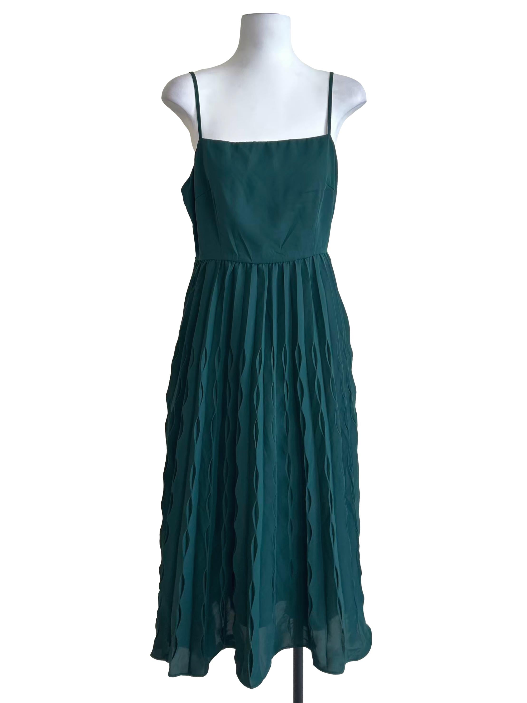Dark Green Pleated Chiffon Cami Dress