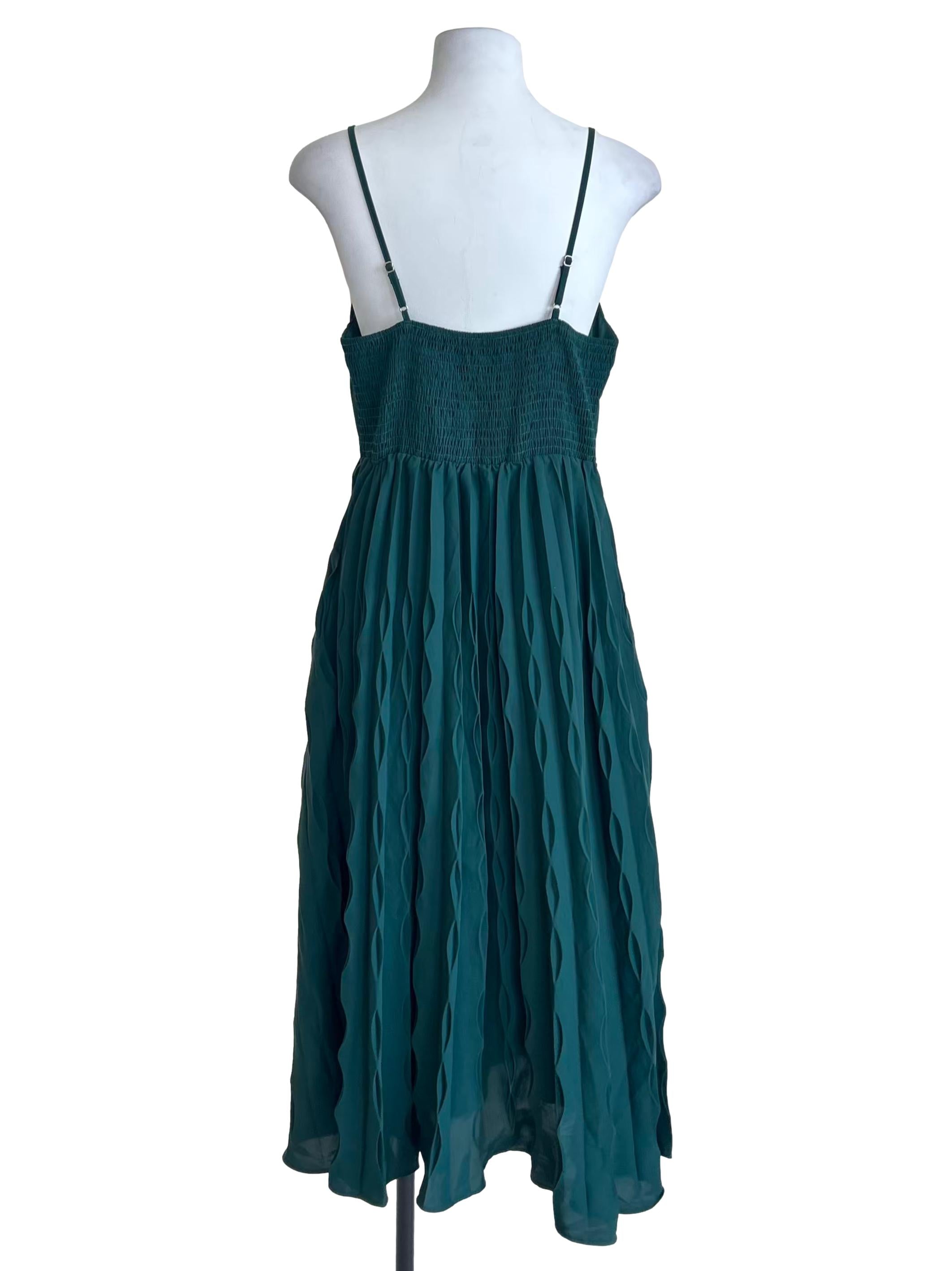 Dark Green Pleated Chiffon Cami Dress