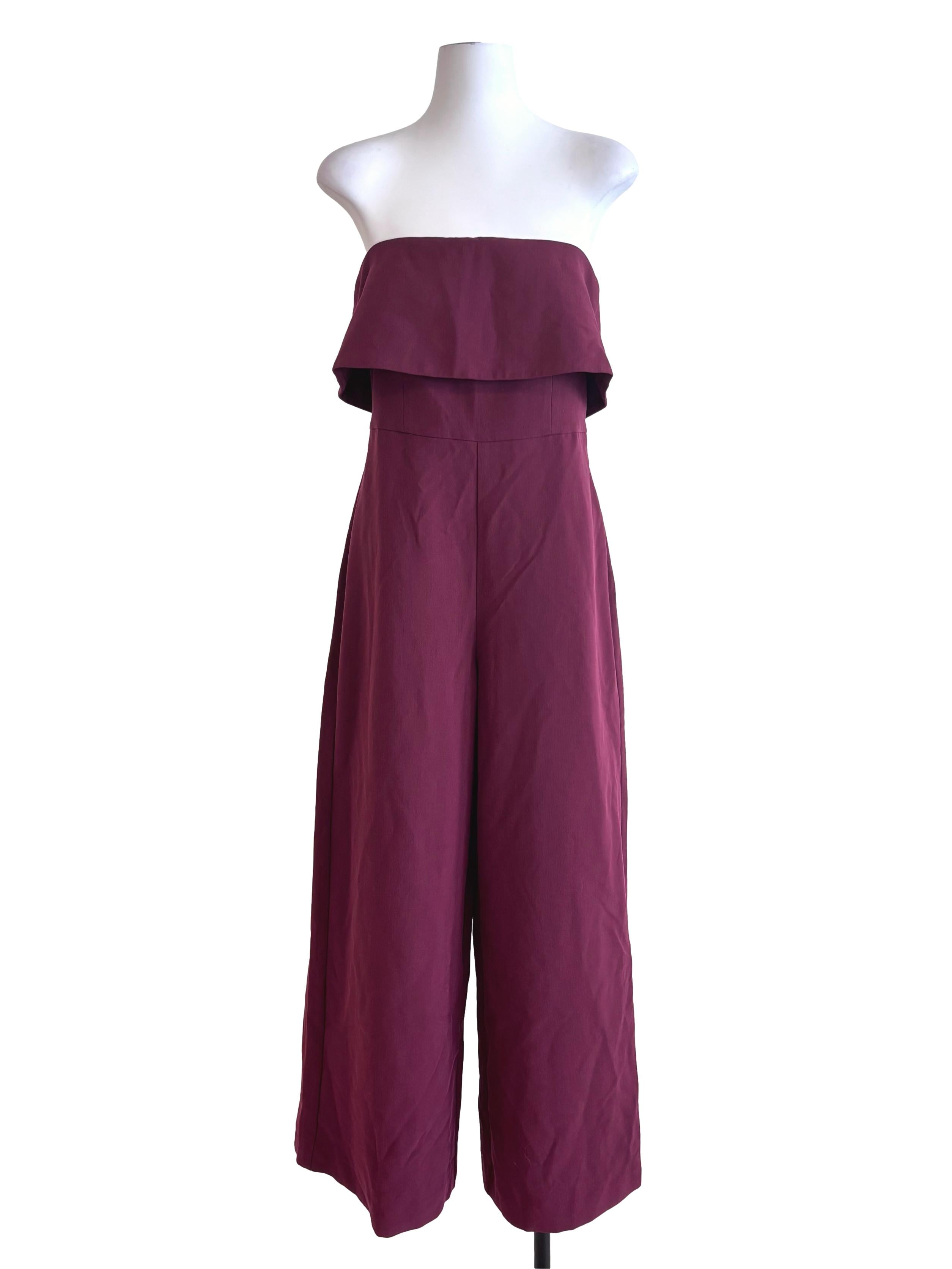 Burgundy Red Overlay Strapless Jumpsuit LB