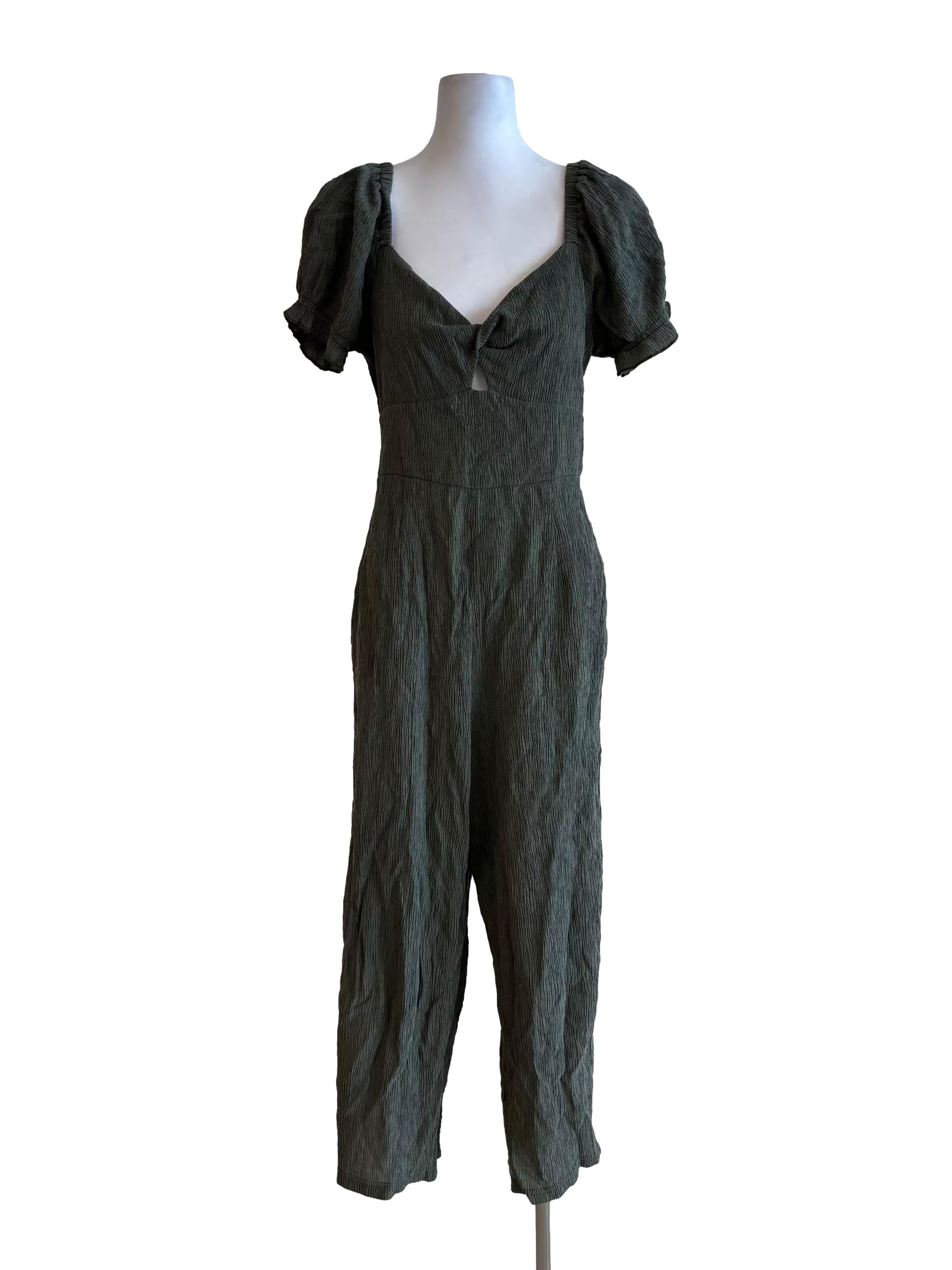 Basil Green Front Twist Textured Jumpsuit