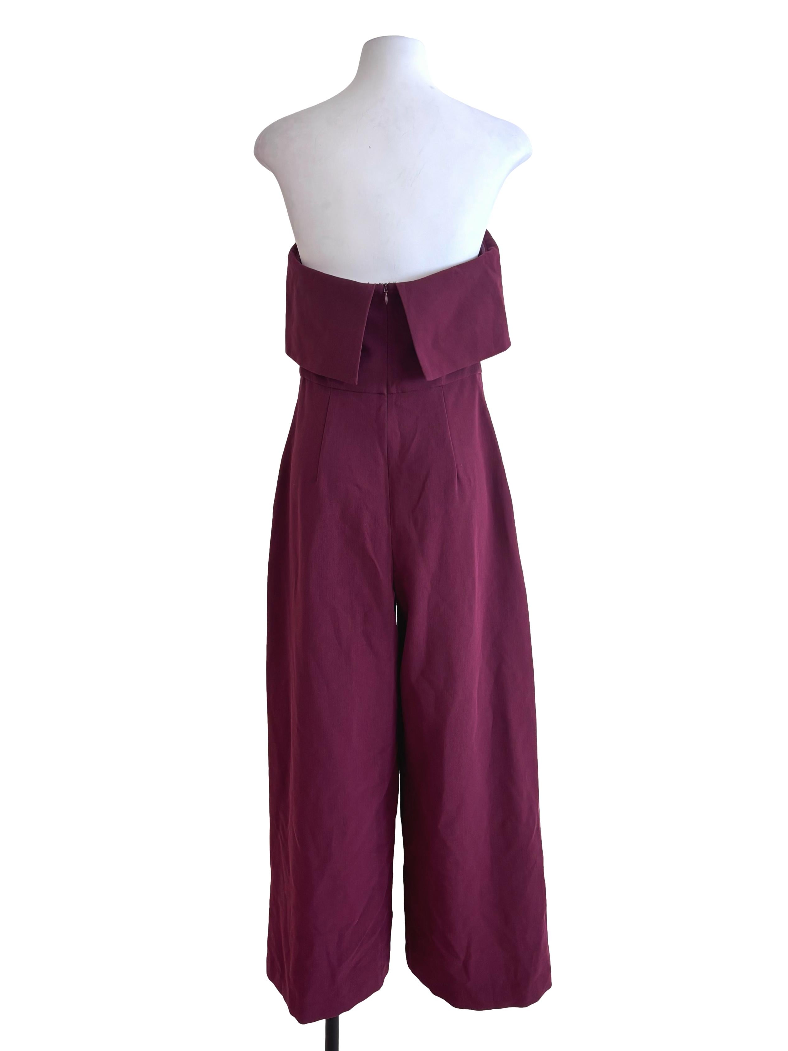 Burgundy Red Overlay Strapless Jumpsuit LB