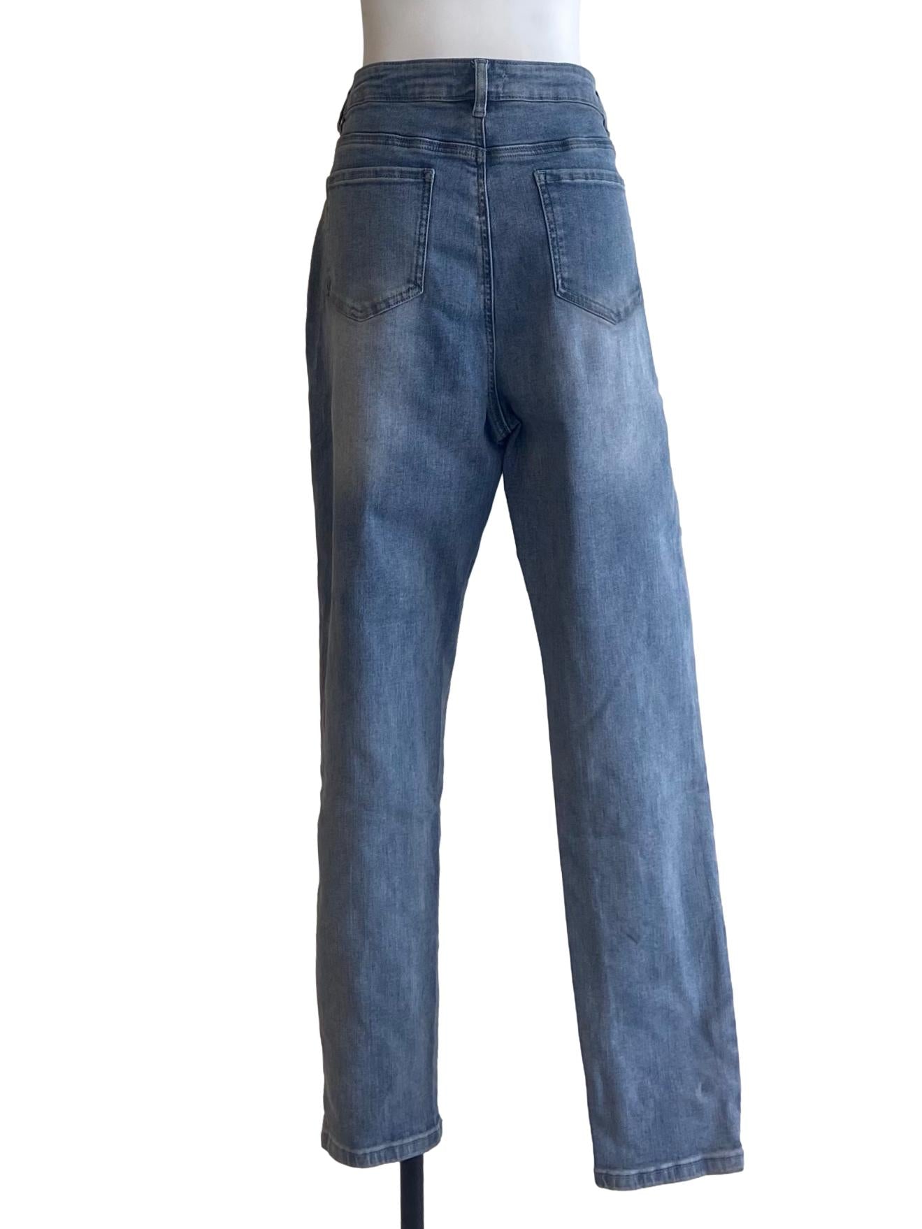 Blue Distressed Herringbone Skinny Jeans