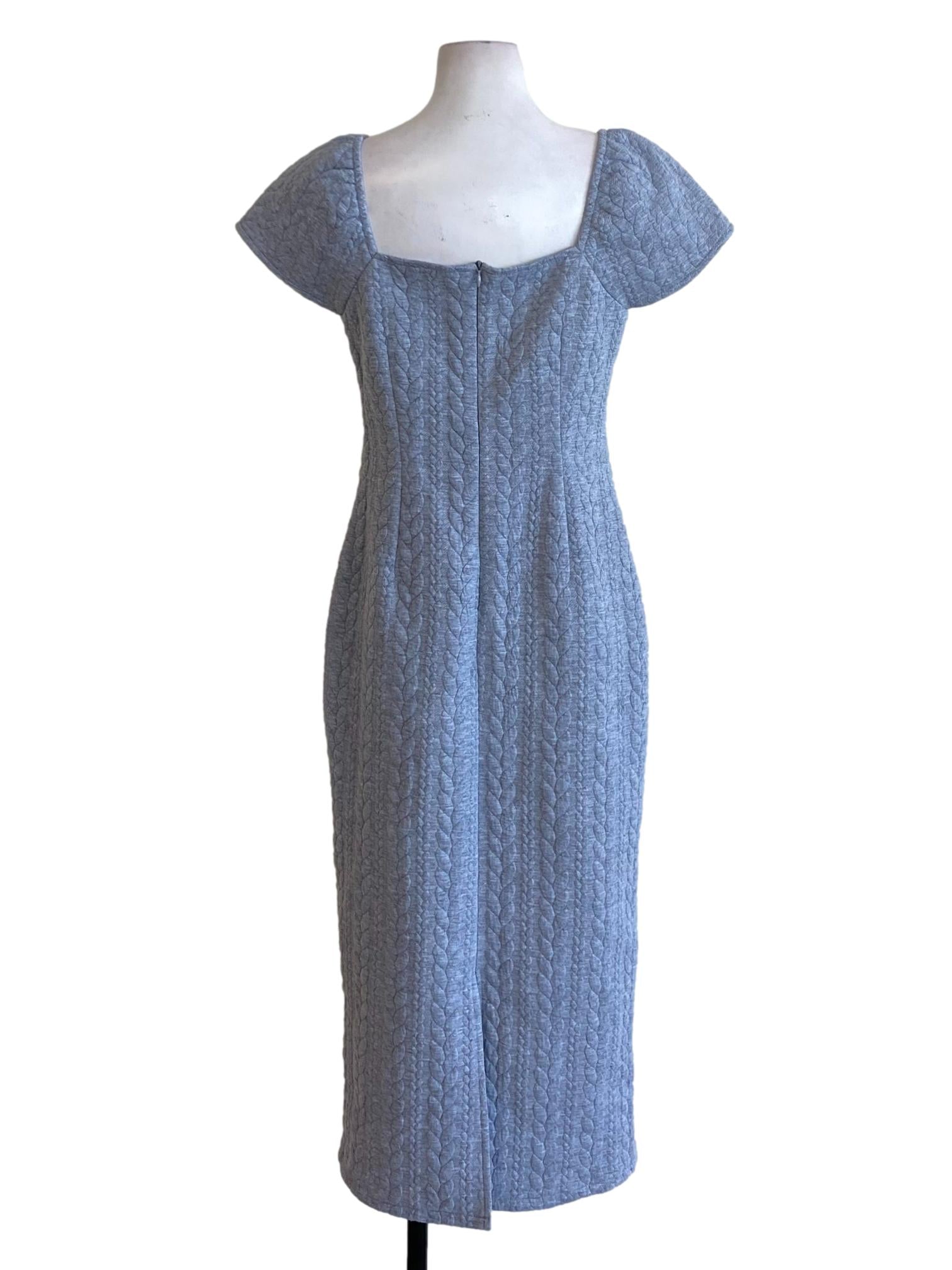 Coin Grey Textured Square Neck Petal Sleeve Bodycon Dress