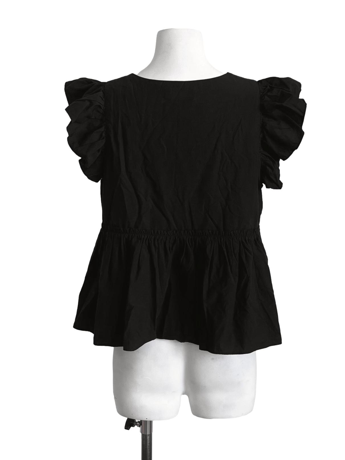 Onyx Black Ruffle Sleeve Blouse TCL