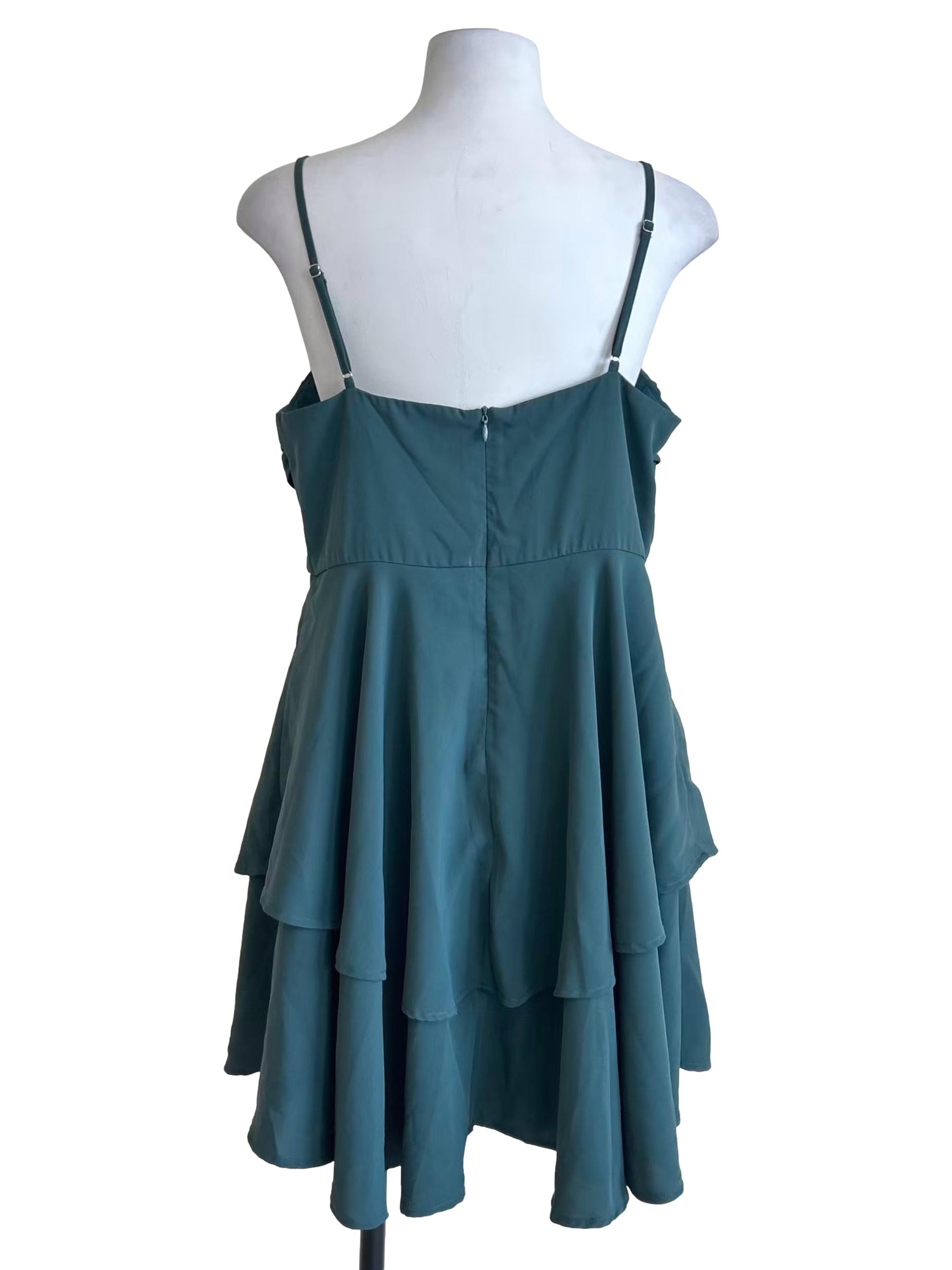 Teal Blue Ruched Tiered Mini Dress