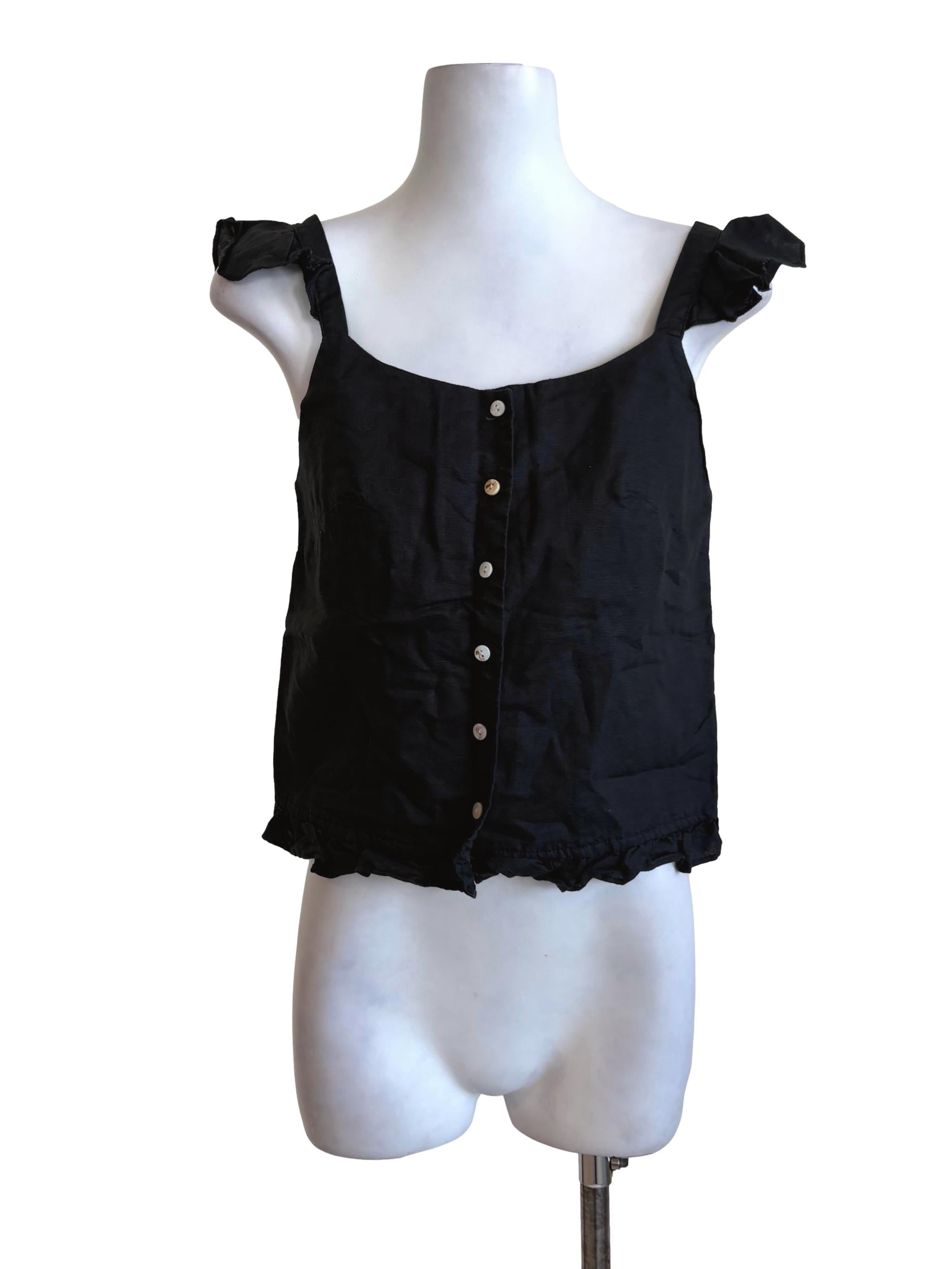 Black Button Ruffle Top TEM