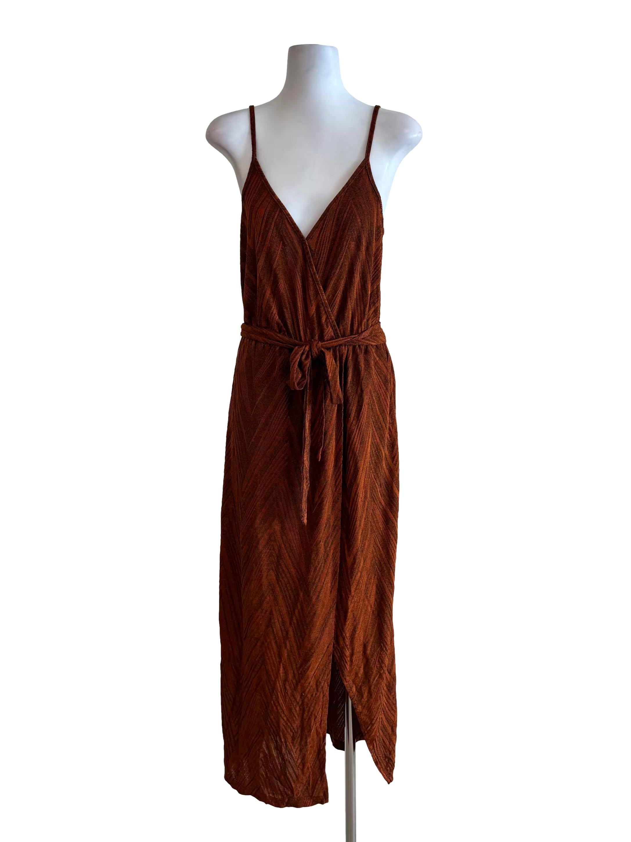 Copper Brown Spaghetti Strap Slip Dress