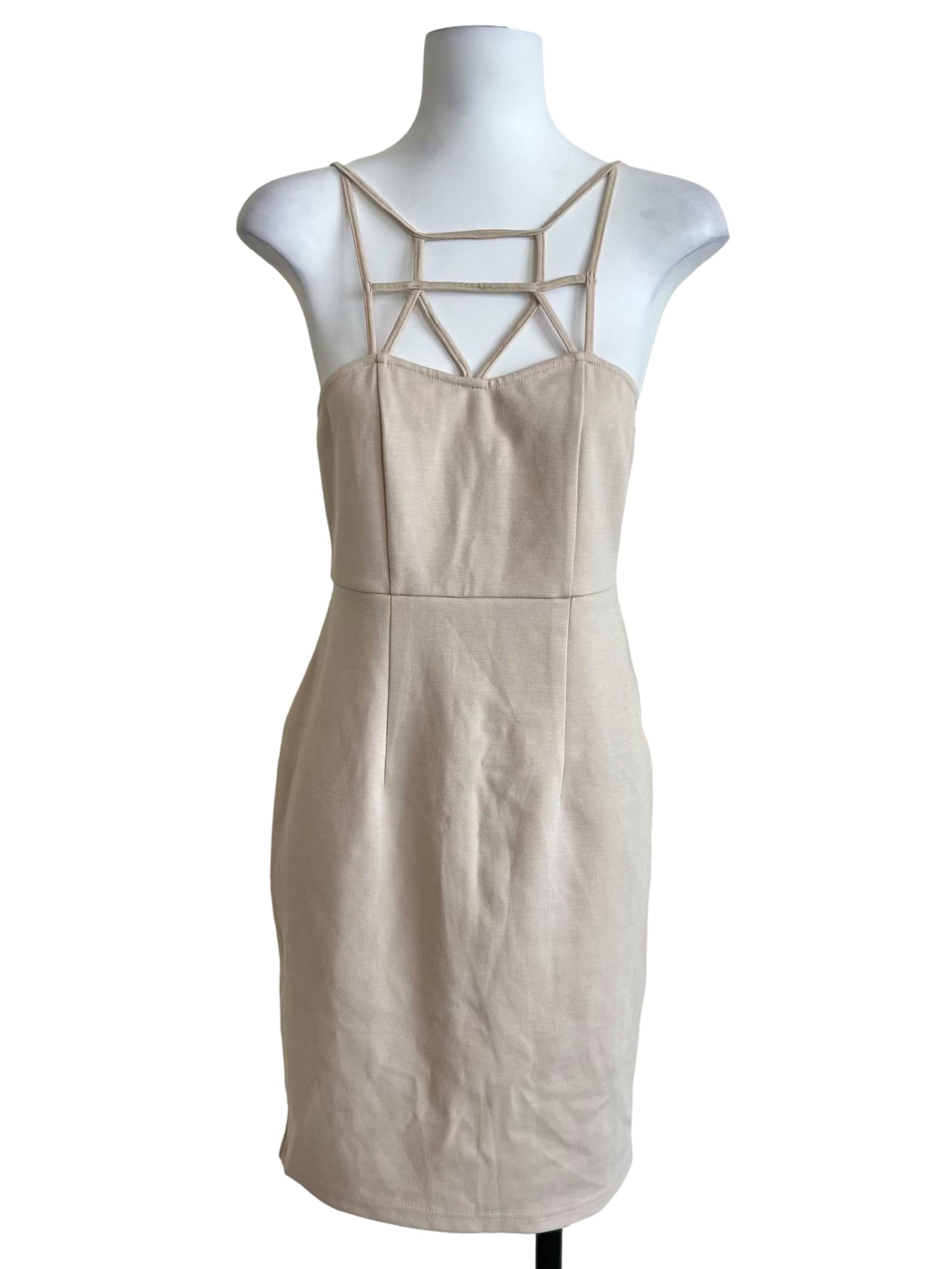Beige Neck Detail Dress LB