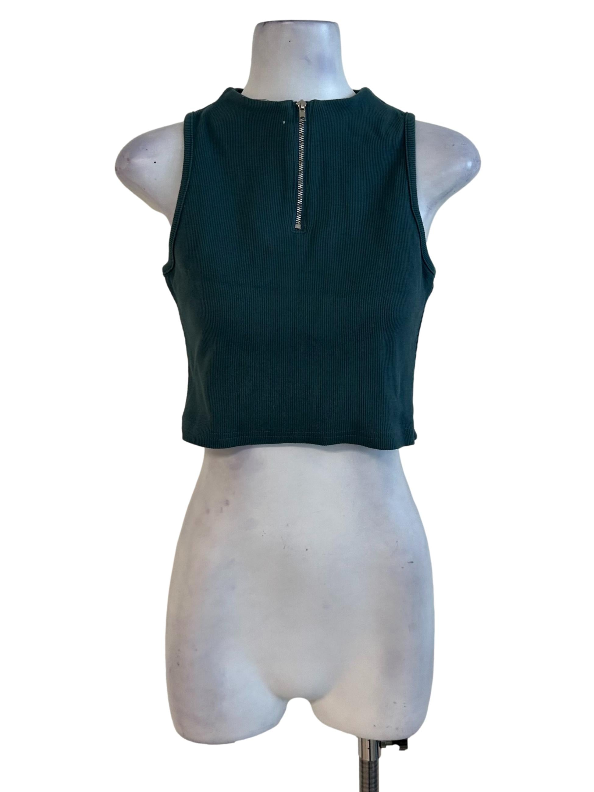 Forest Green Knit Zipped Tank Top