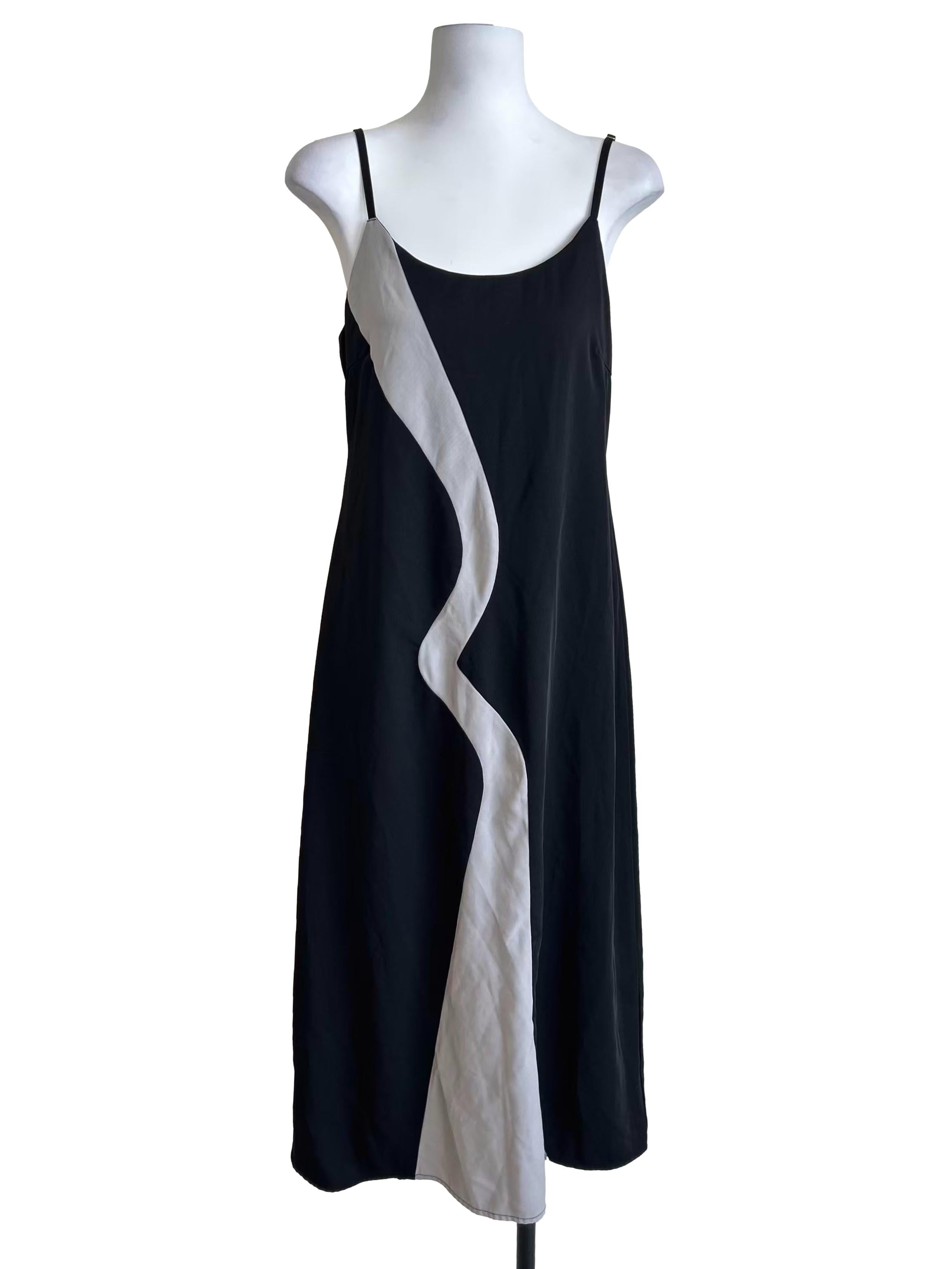 Black & Grey Wave Pattern Slip Dress