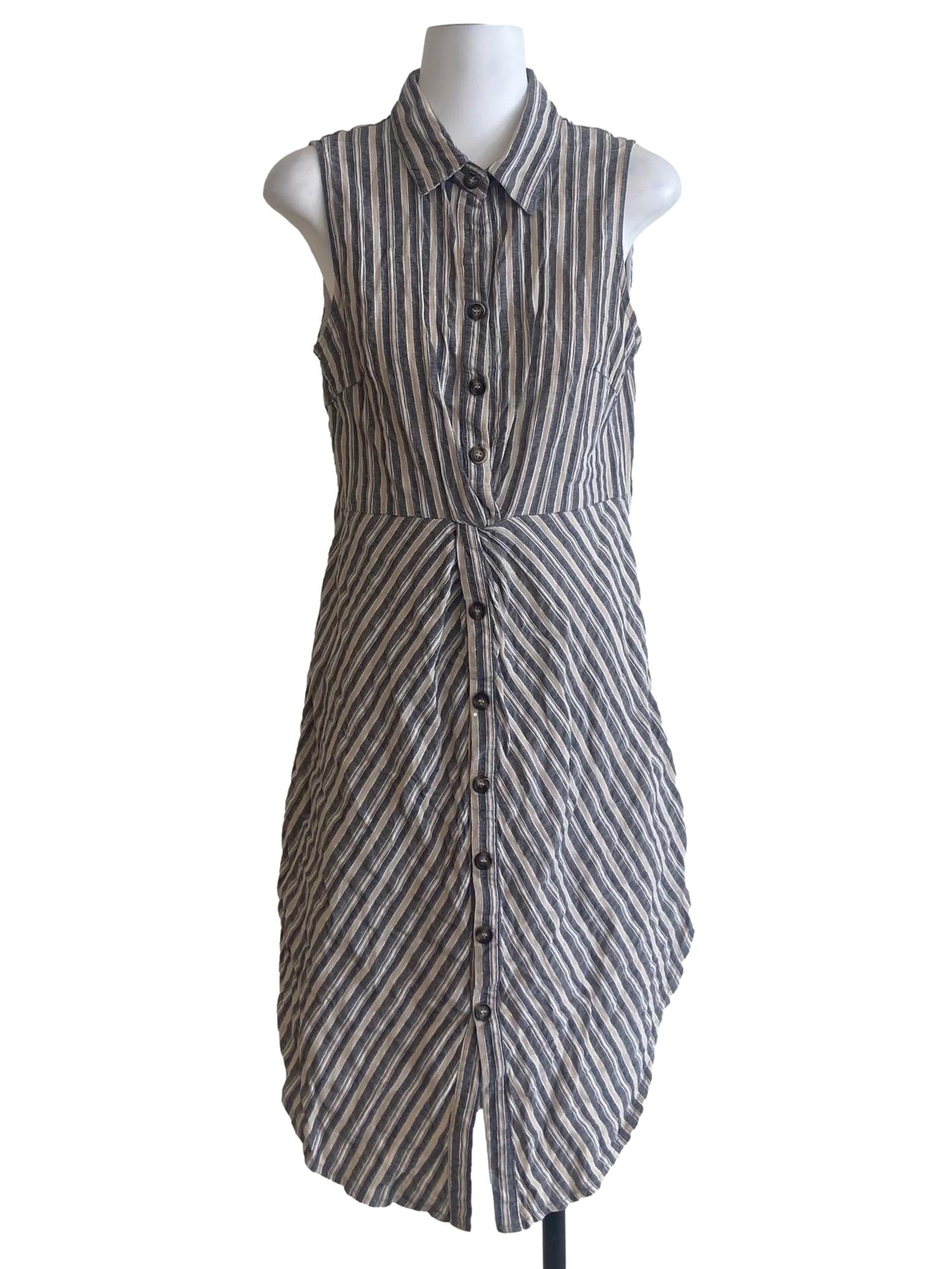 Grey & Cream Stripe Shirt Dress