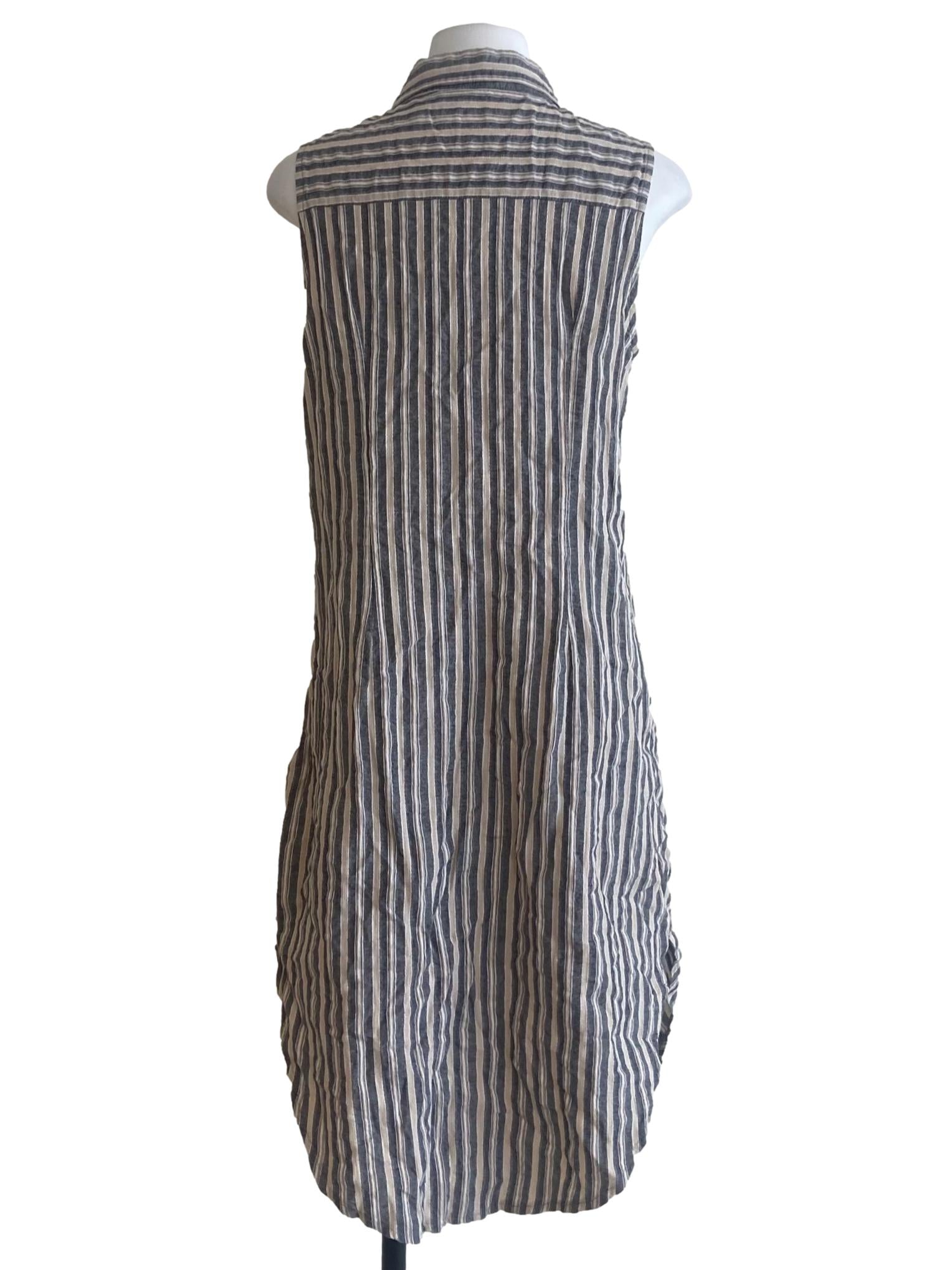 Grey & Cream Stripe Shirt Dress
