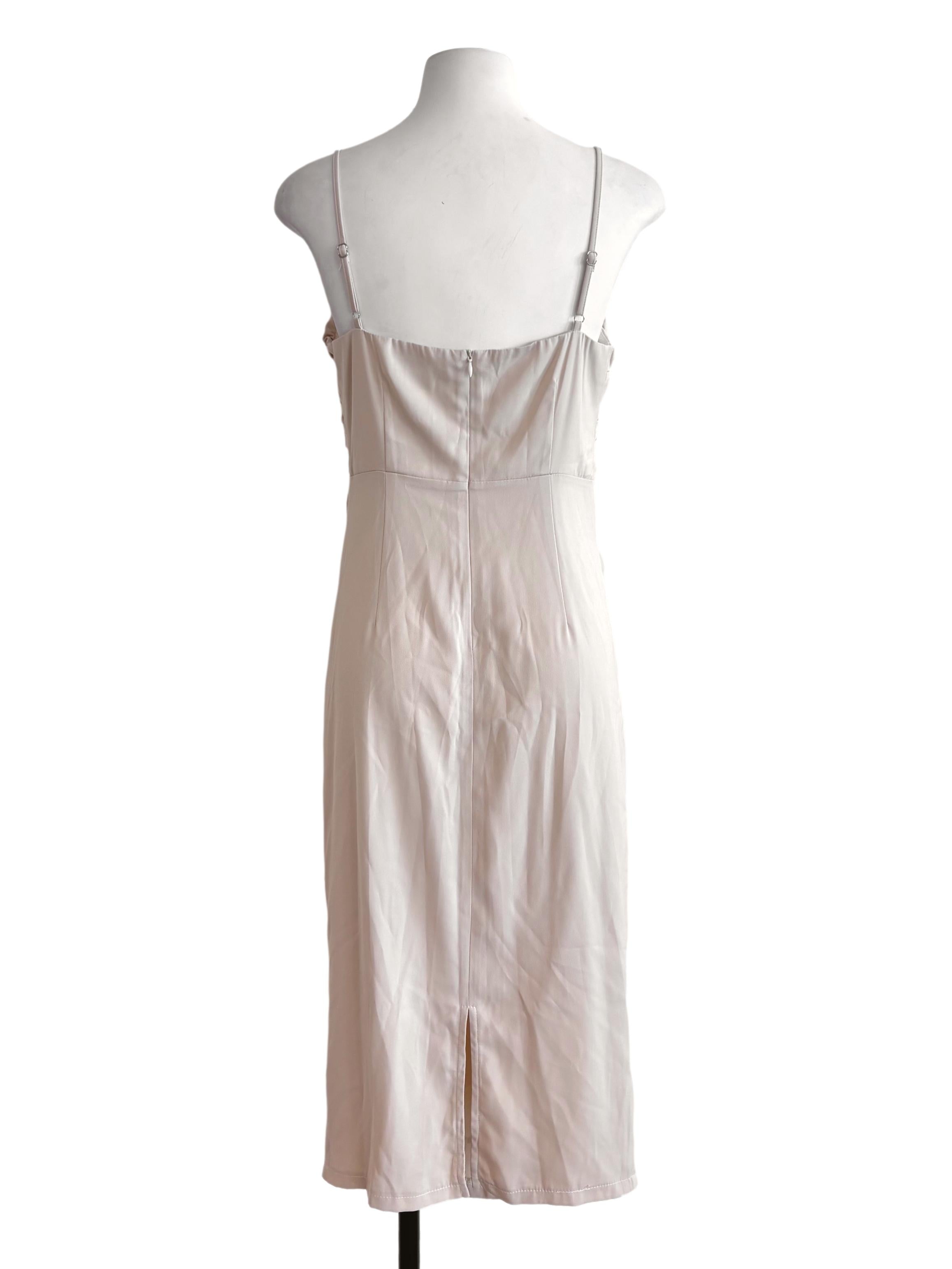 Nude Beige Drape Midi Dress