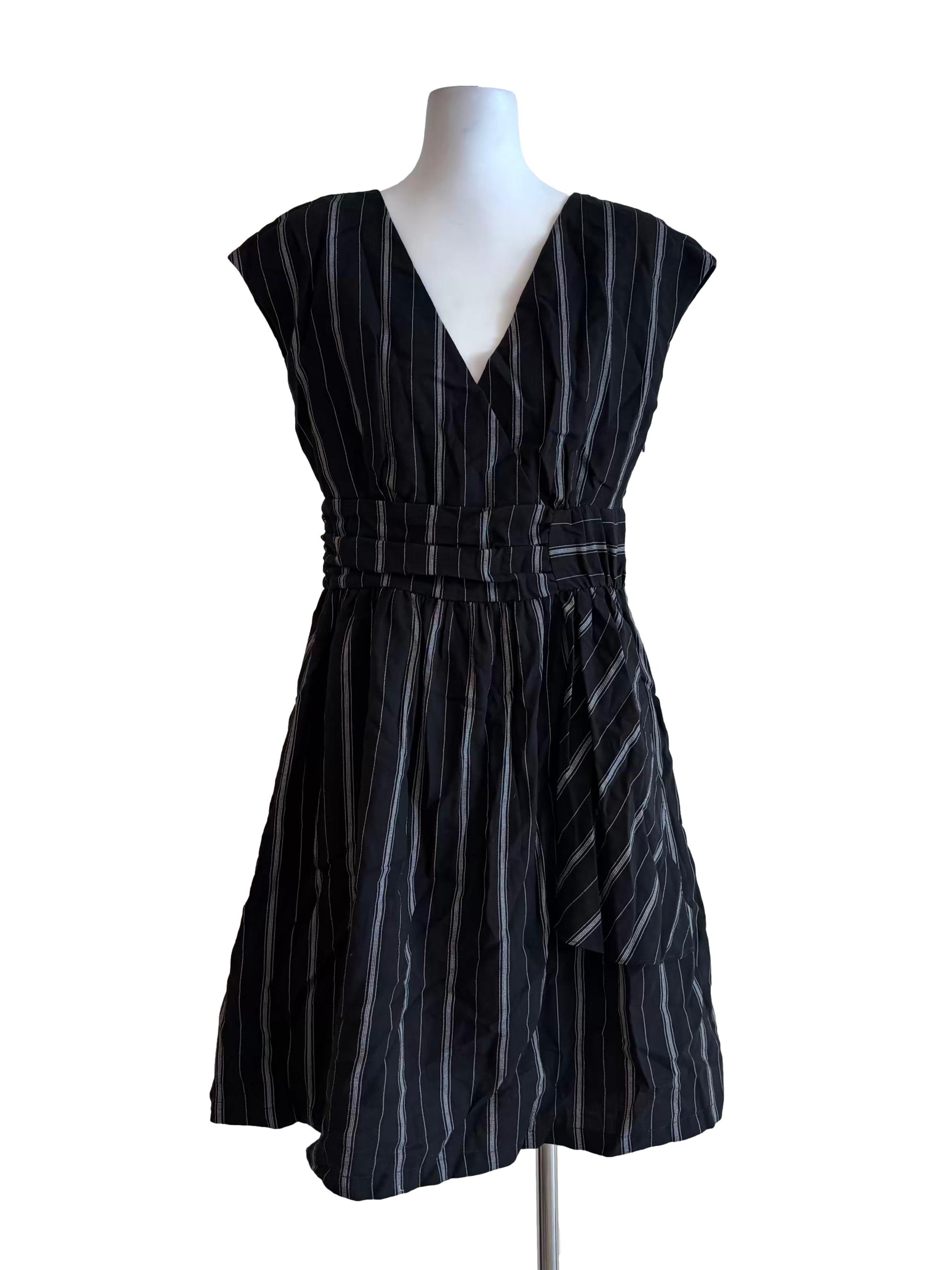 Jet Black V-Neck Striped Dress