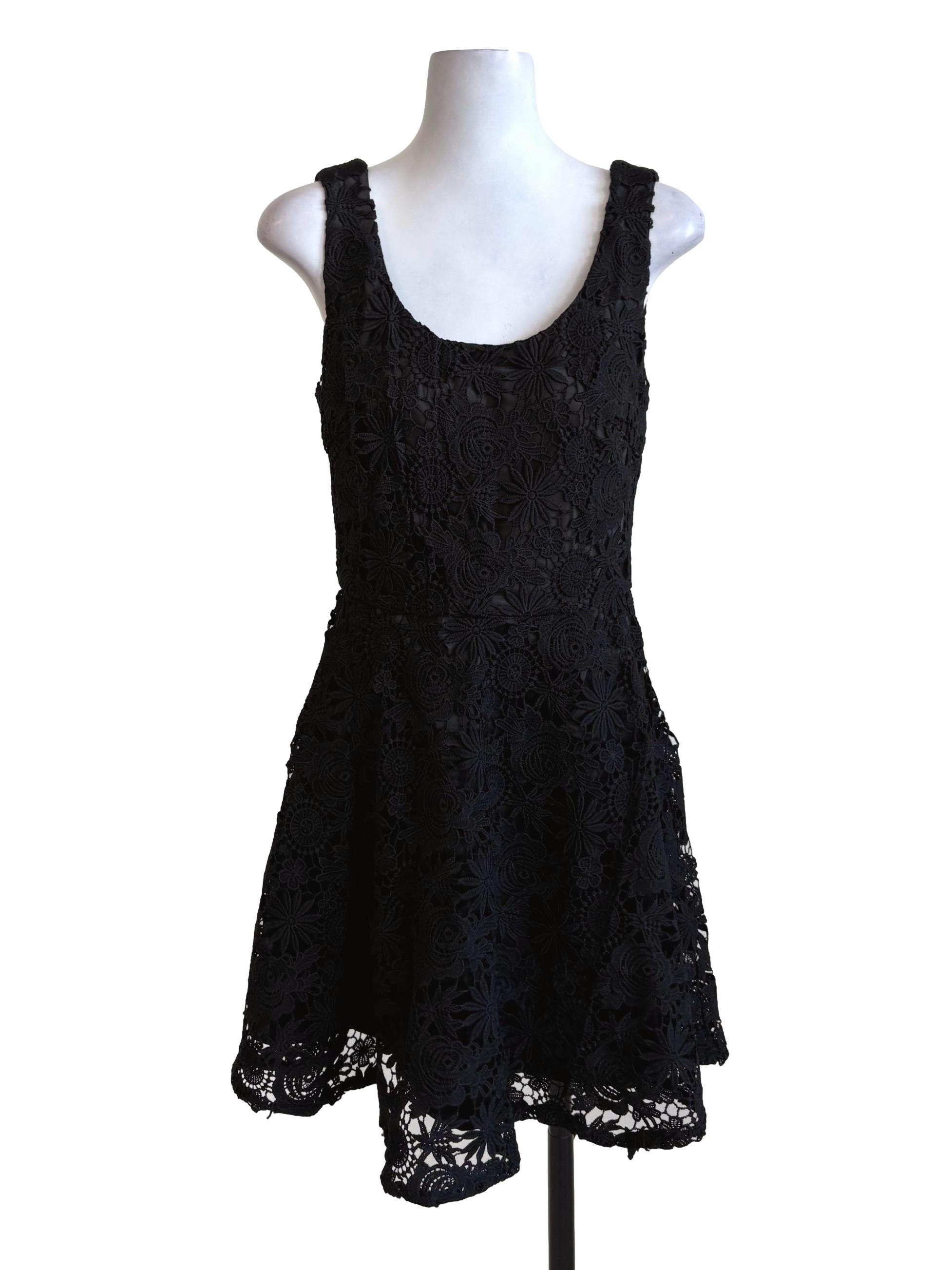Black Floral Lace A-Line Dress