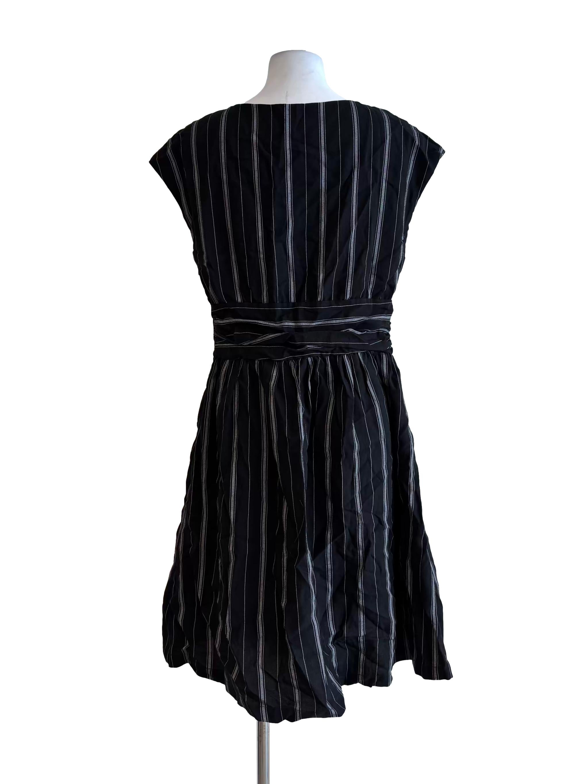 Jet Black V-Neck Striped Dress