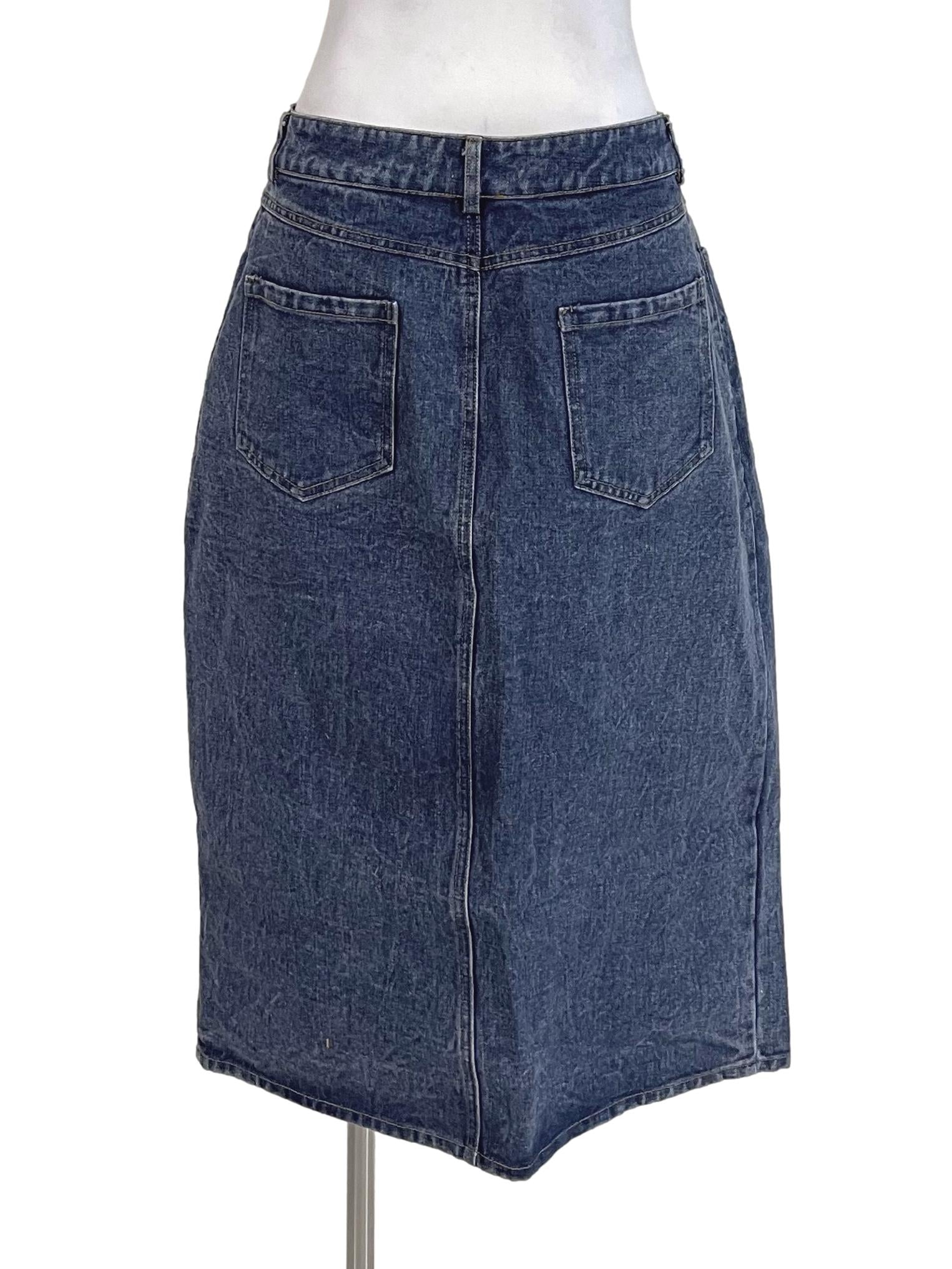 Pale Blue Front Slit Denim Skirt