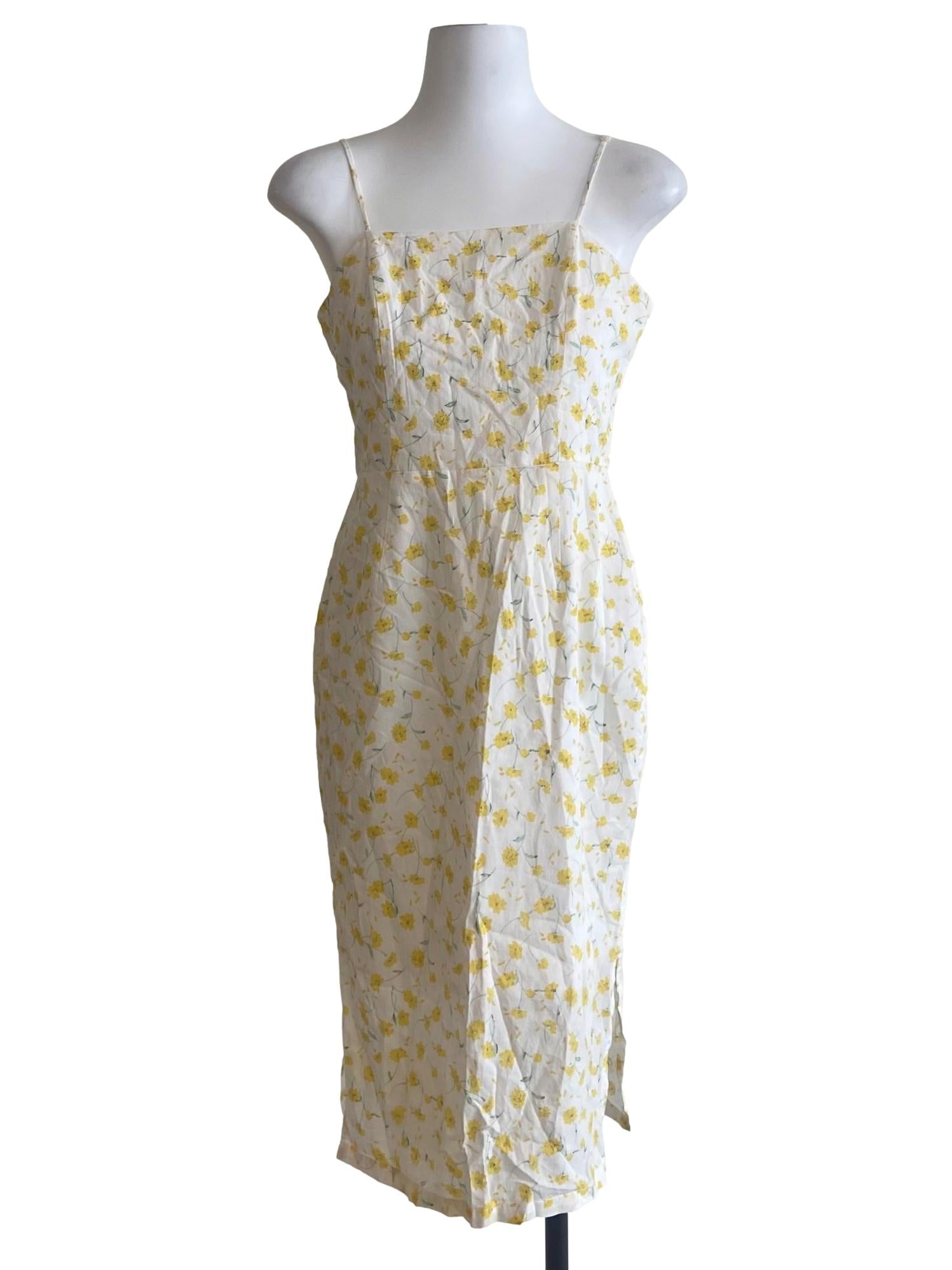 White & Yellow Floral Slit Shift Dress