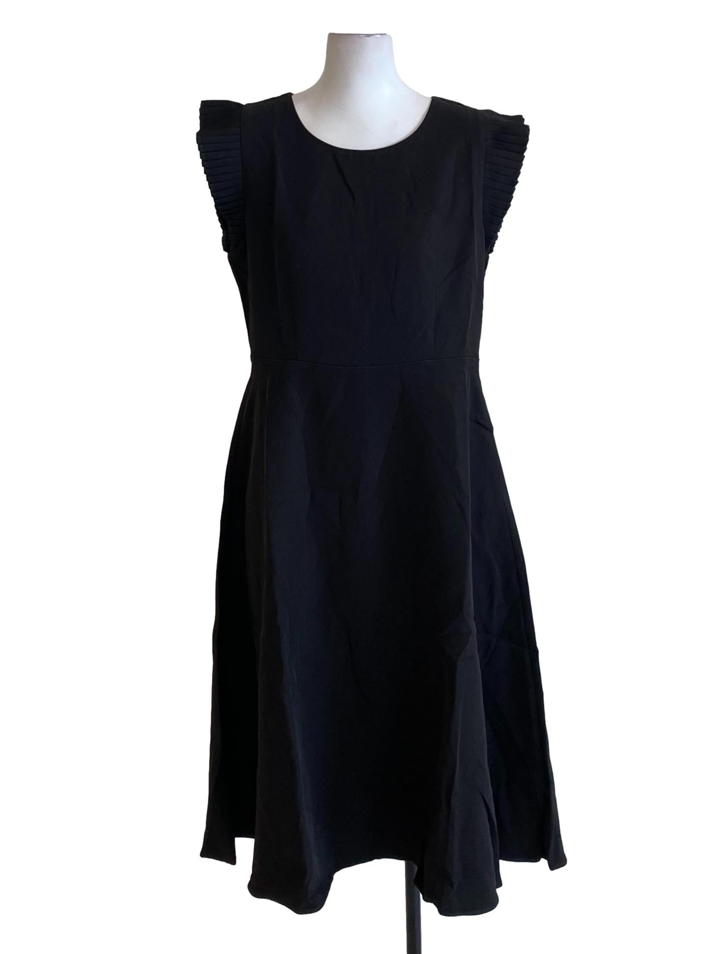 Rich Black Ruffle Detail Drop Shoulder A-Line Dress