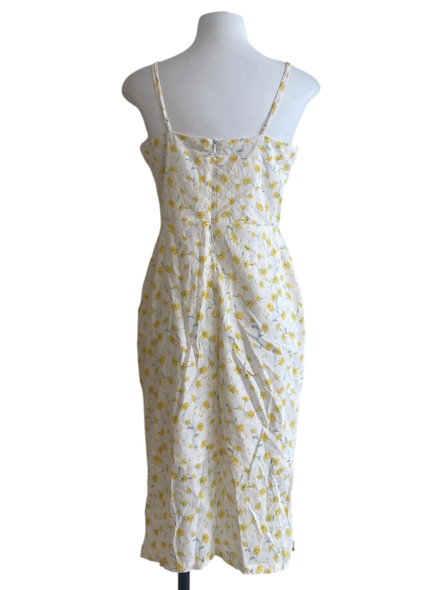 White & Yellow Floral Slit Shift Dress